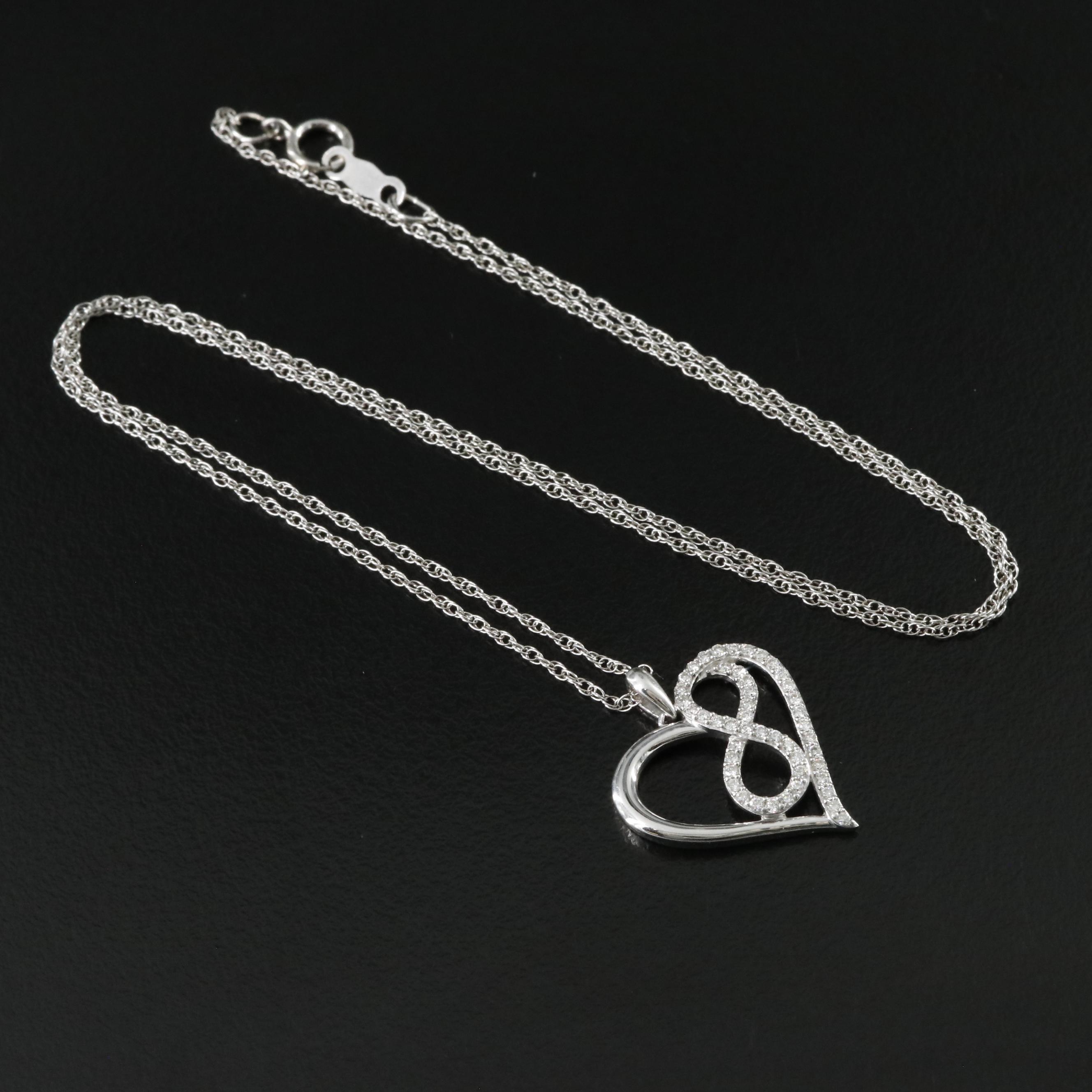 Sterling Diamond Infinity Heart Pendant Necklace