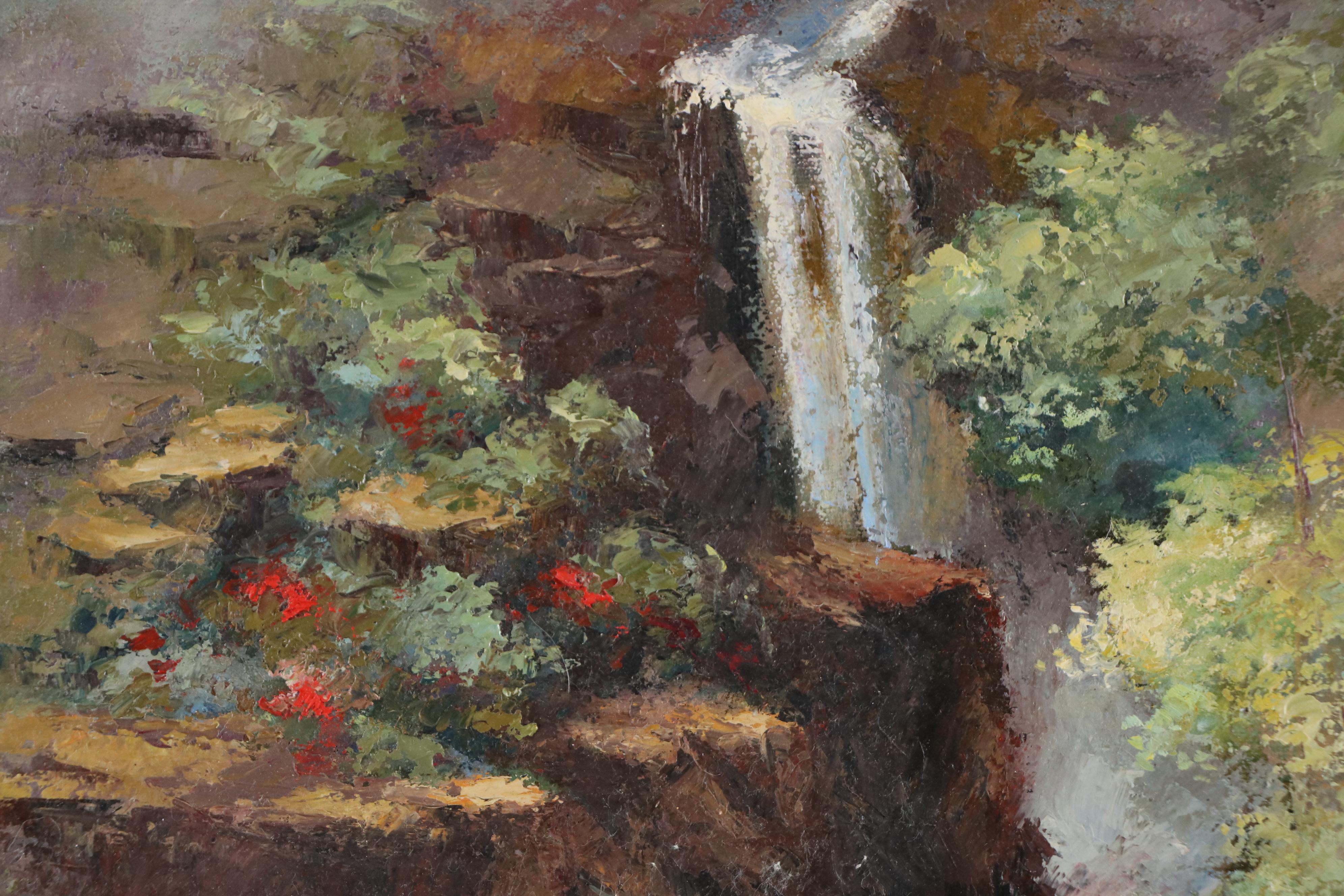 Ruth Hewlett Oil Painting Waterfall Landscape, 21st Century