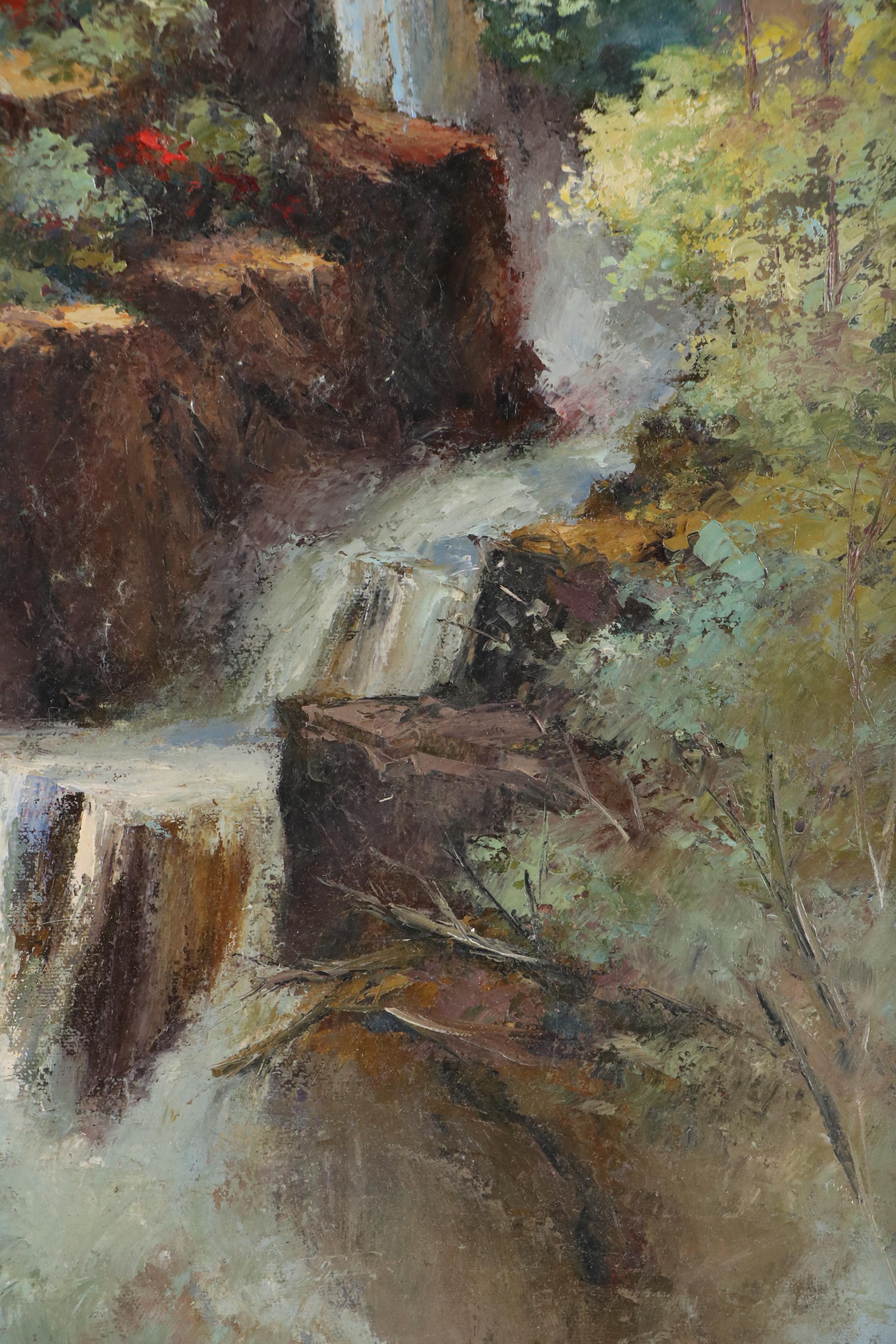 Ruth Hewlett Oil Painting Waterfall Landscape, 21st Century