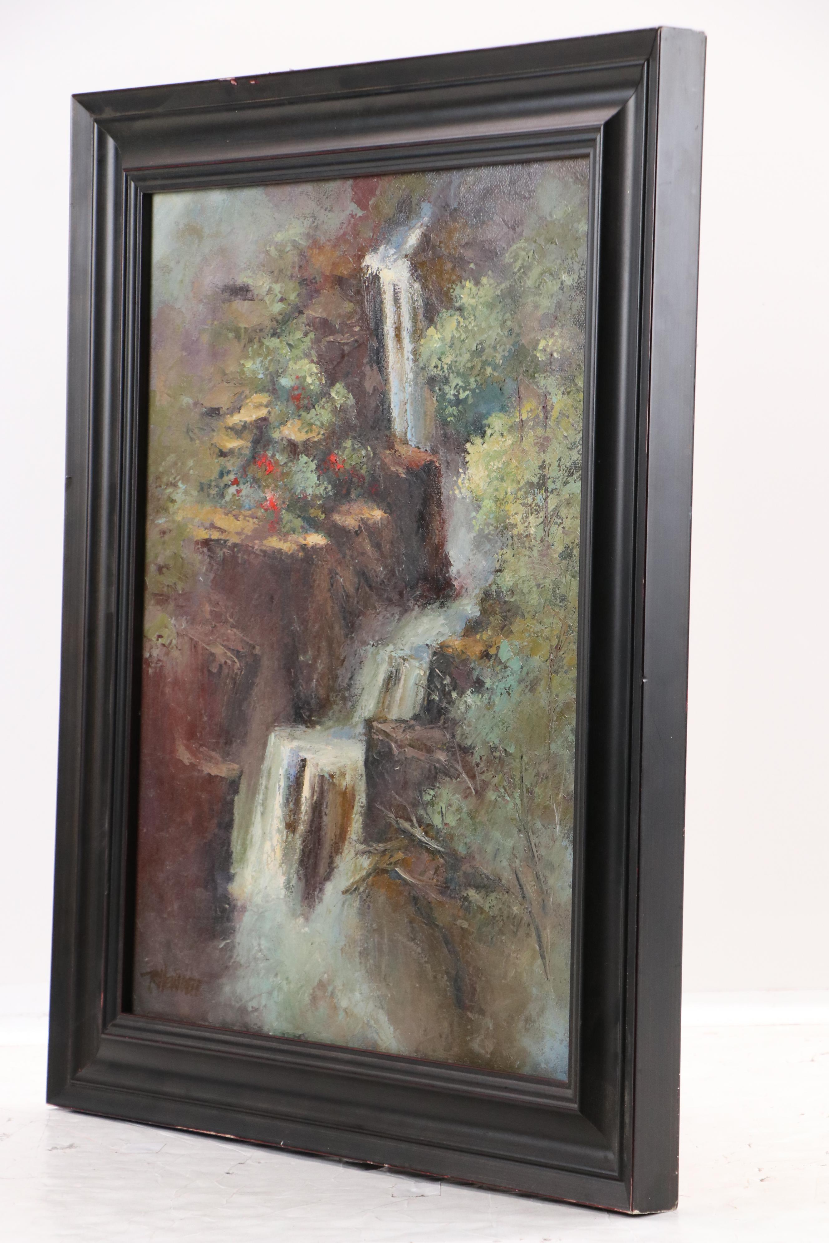 Ruth Hewlett Oil Painting Waterfall Landscape, 21st Century