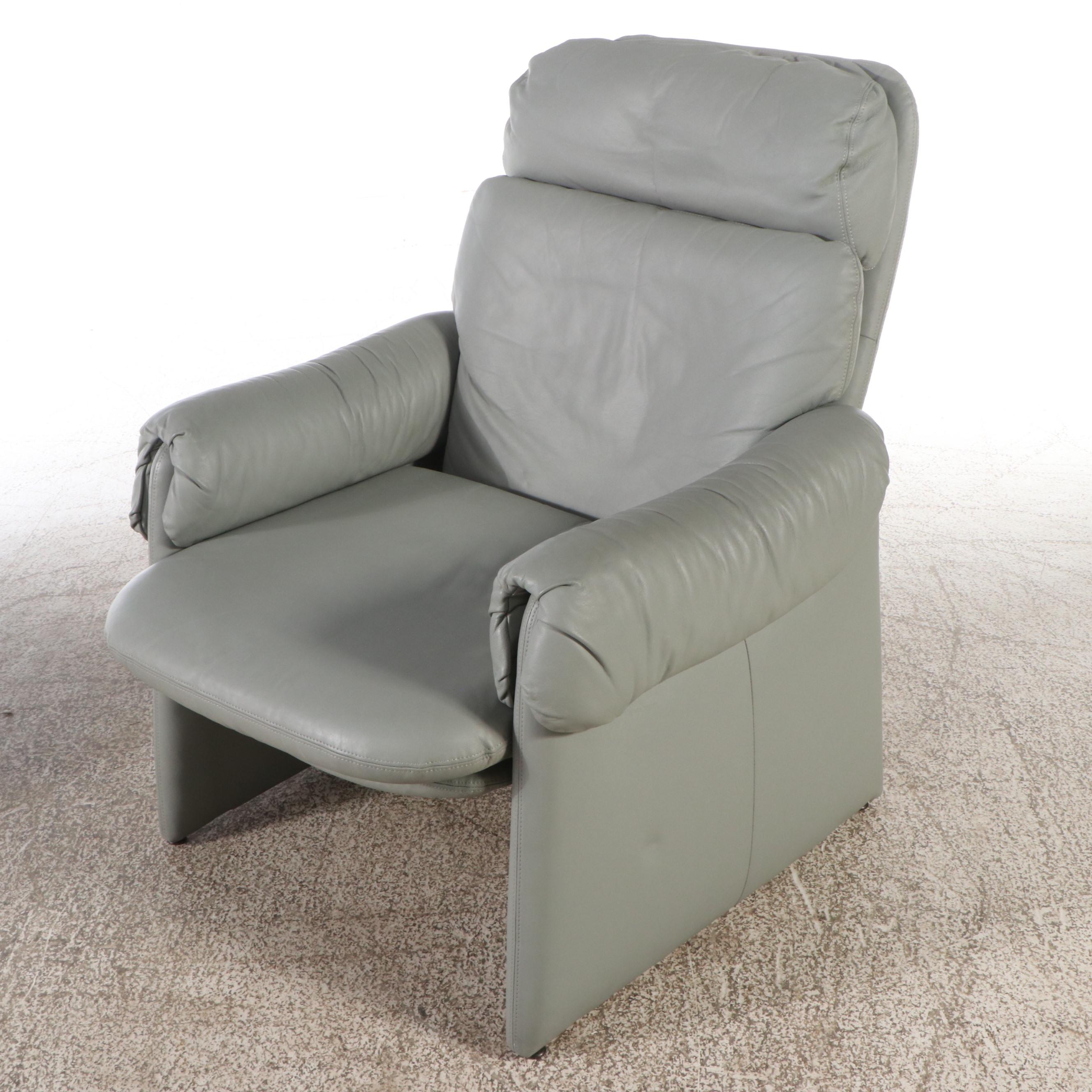 Carson's Modernist Grey Leather Armchair and Ottoman, Late 20th Century