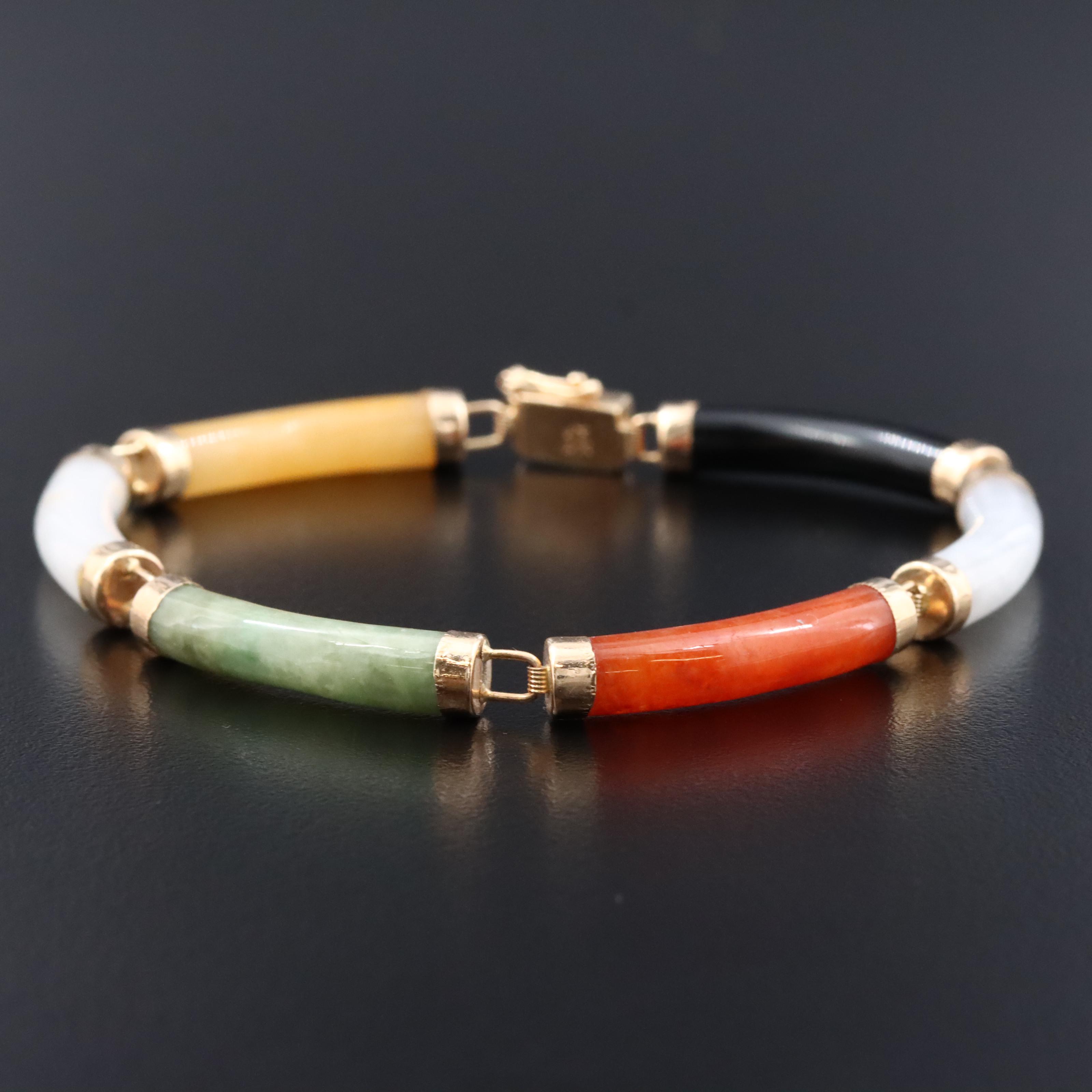14K Black Onyx and Jadeite Bracelet