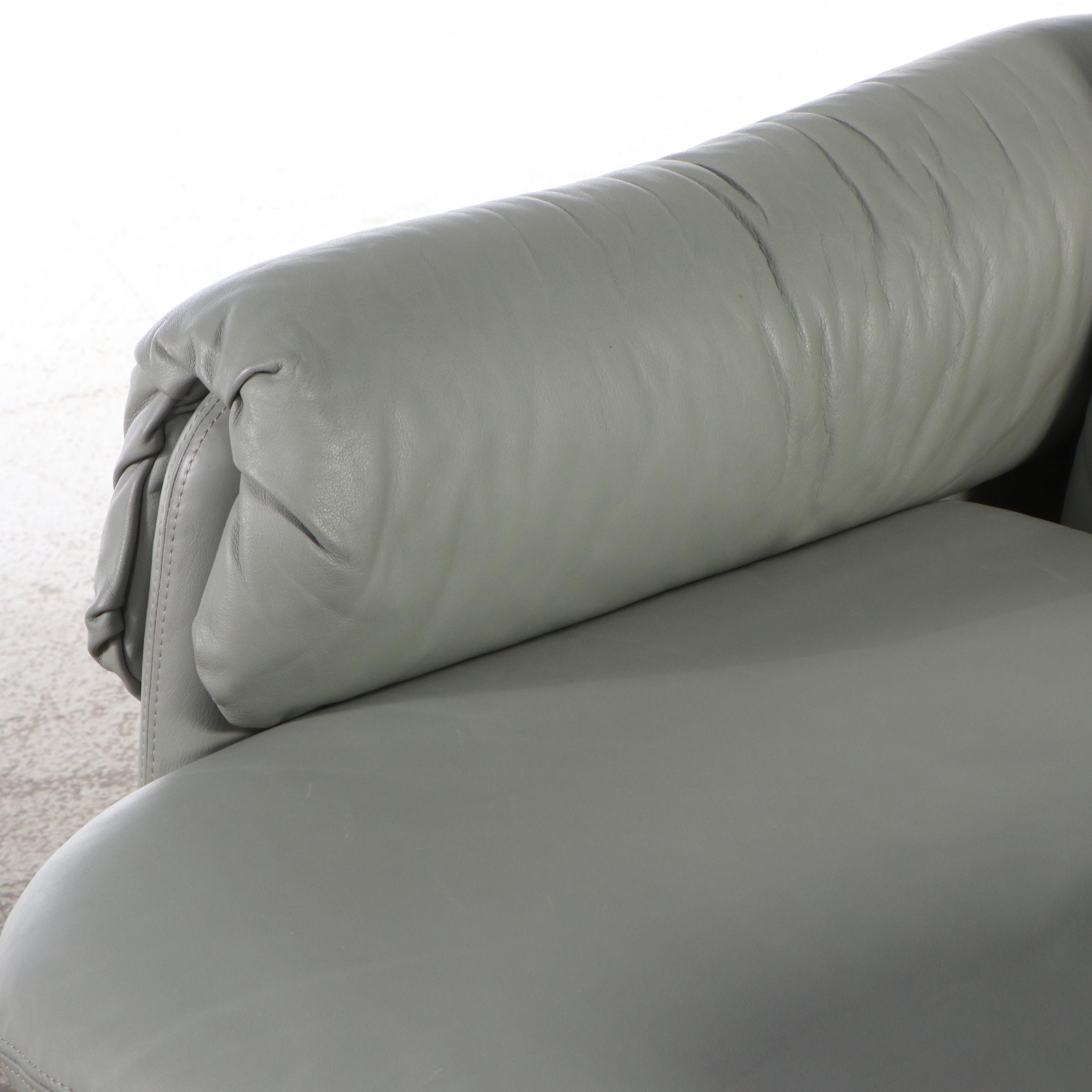 Carson's Modernist Grey Leather Armchair and Ottoman, Late 20th Century