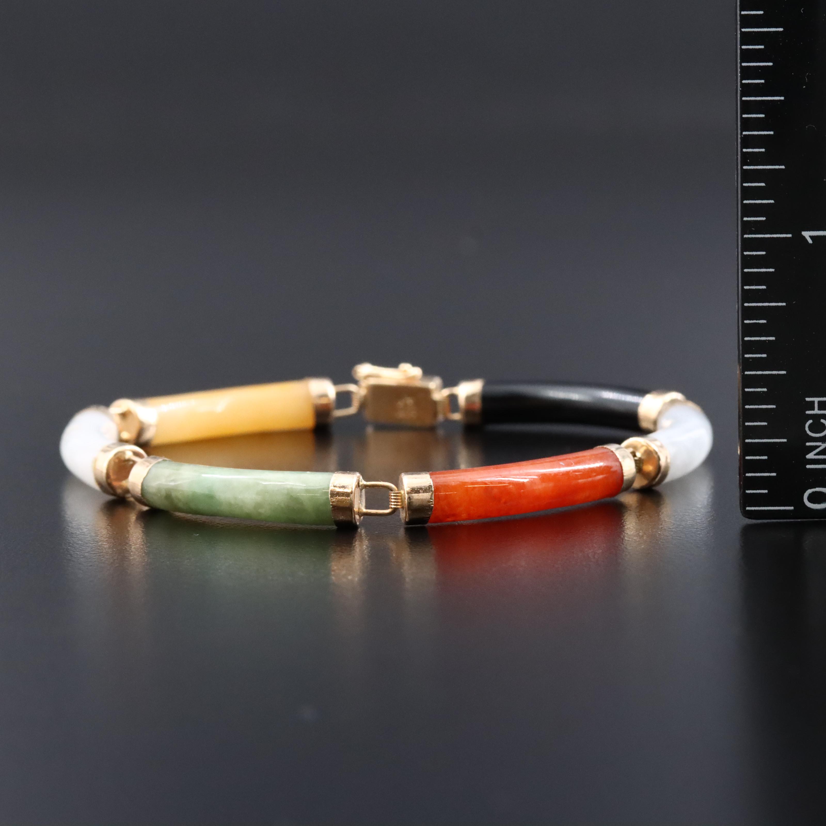 14K Black Onyx and Jadeite Bracelet