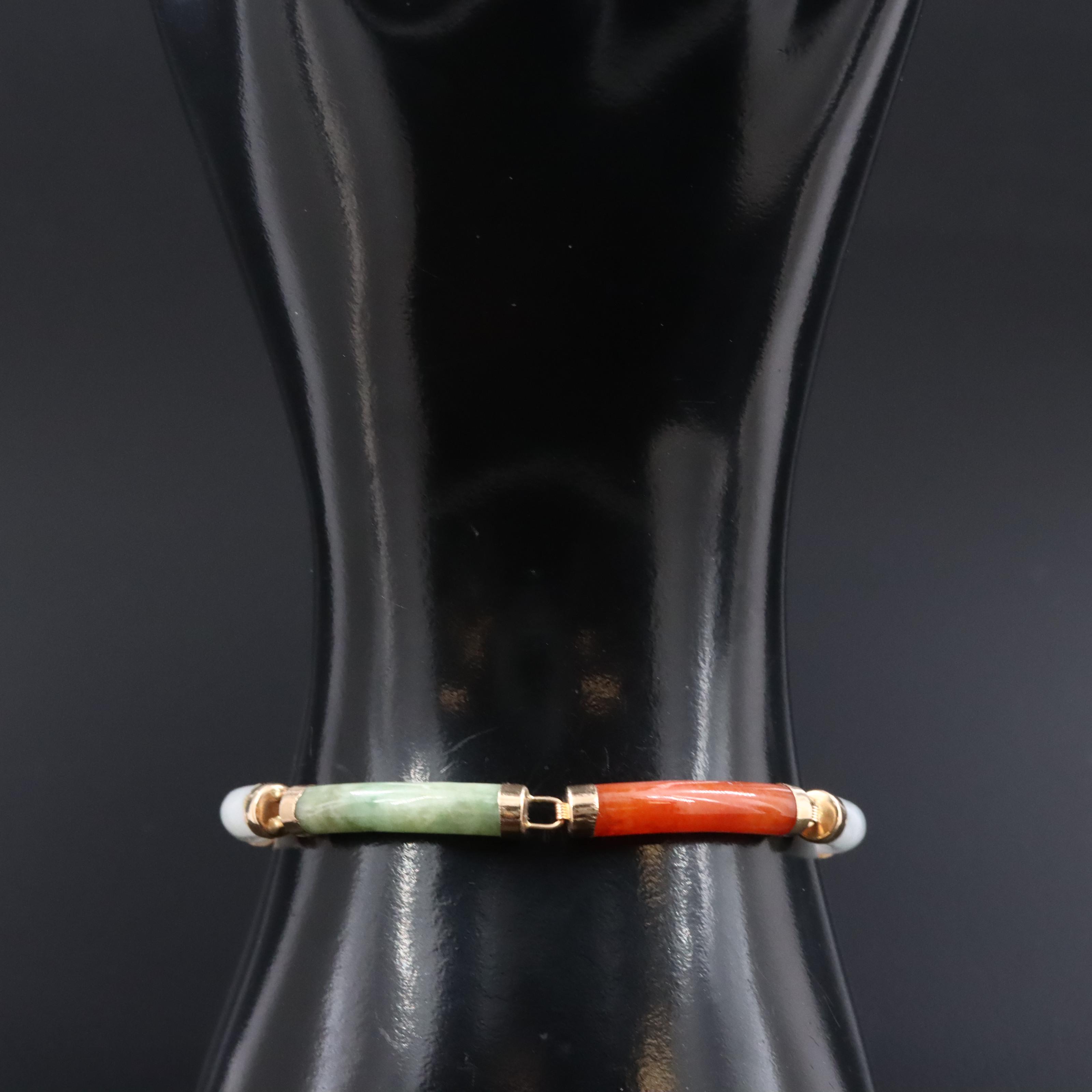 14K Black Onyx and Jadeite Bracelet