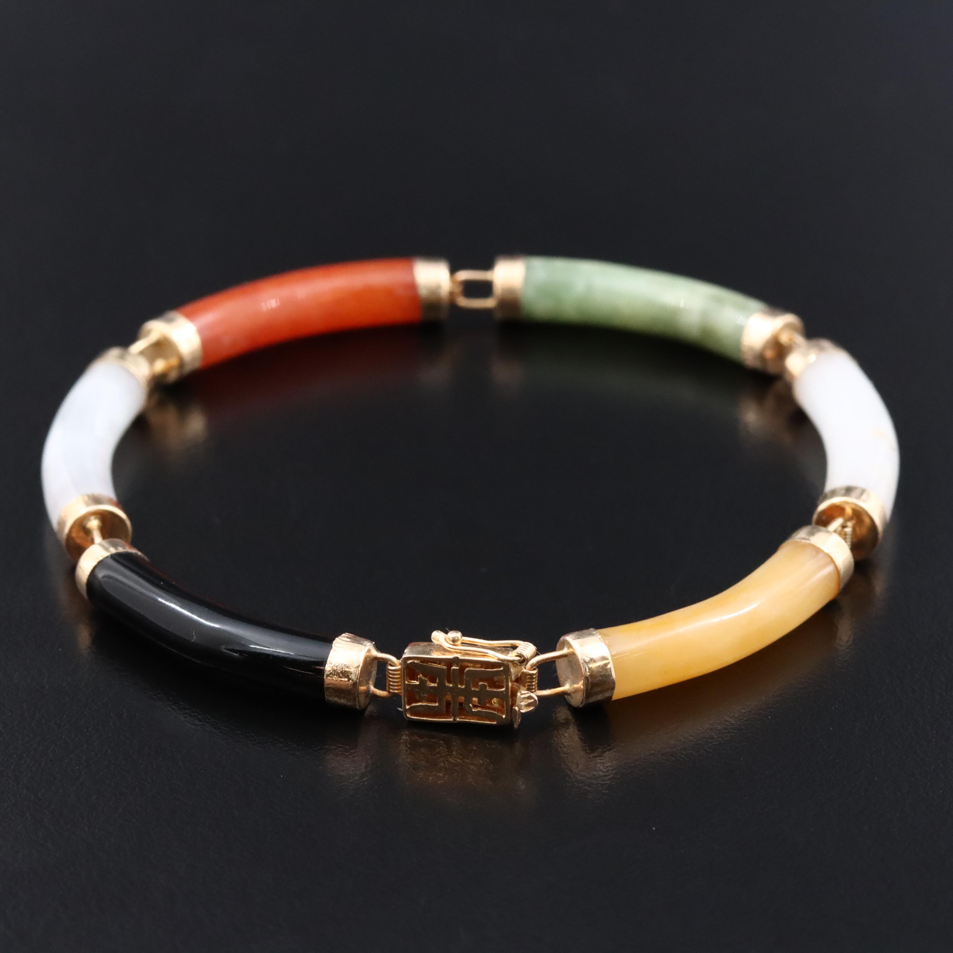14K Black Onyx and Jadeite Bracelet