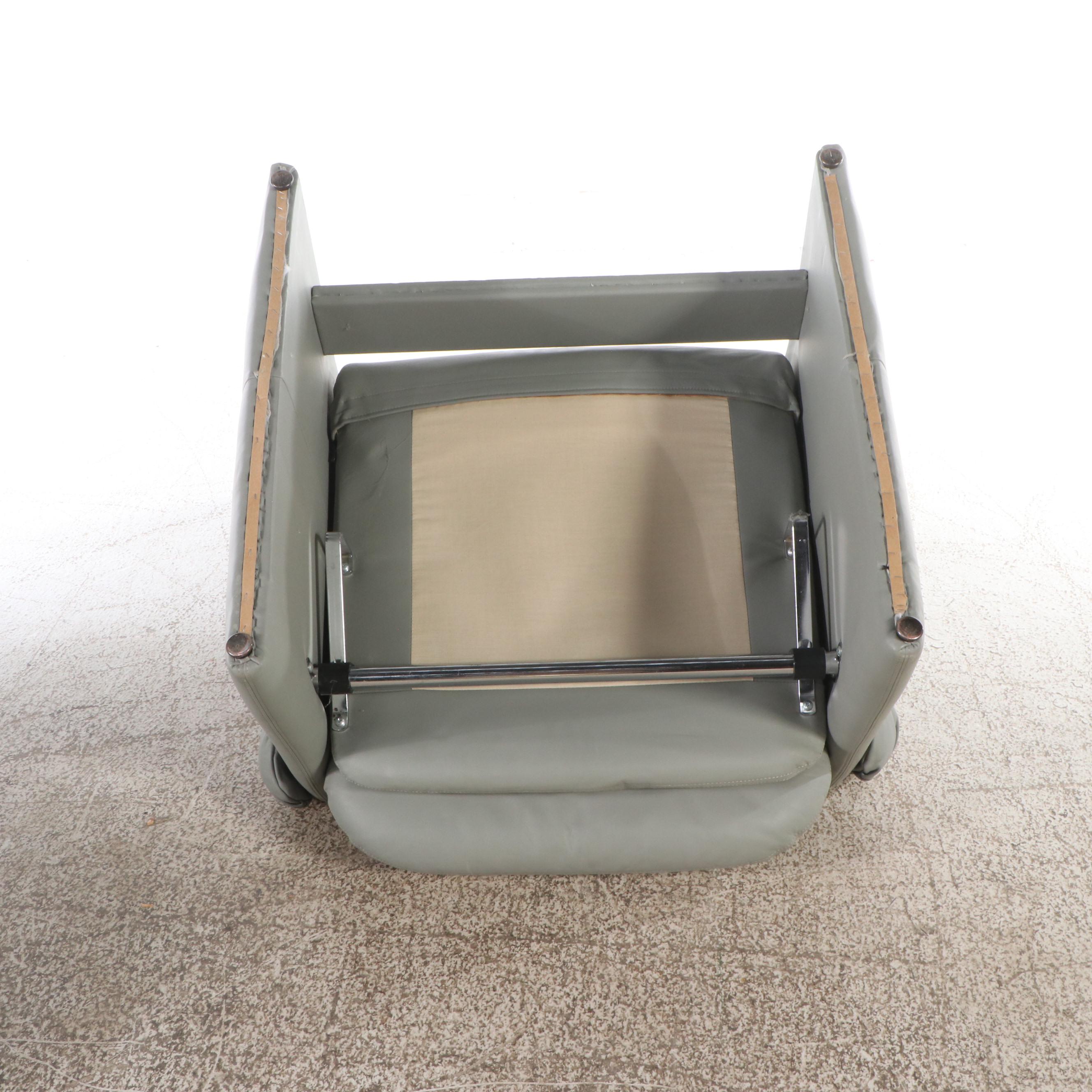 Carson's Modernist Grey Leather Armchair and Ottoman, Late 20th Century