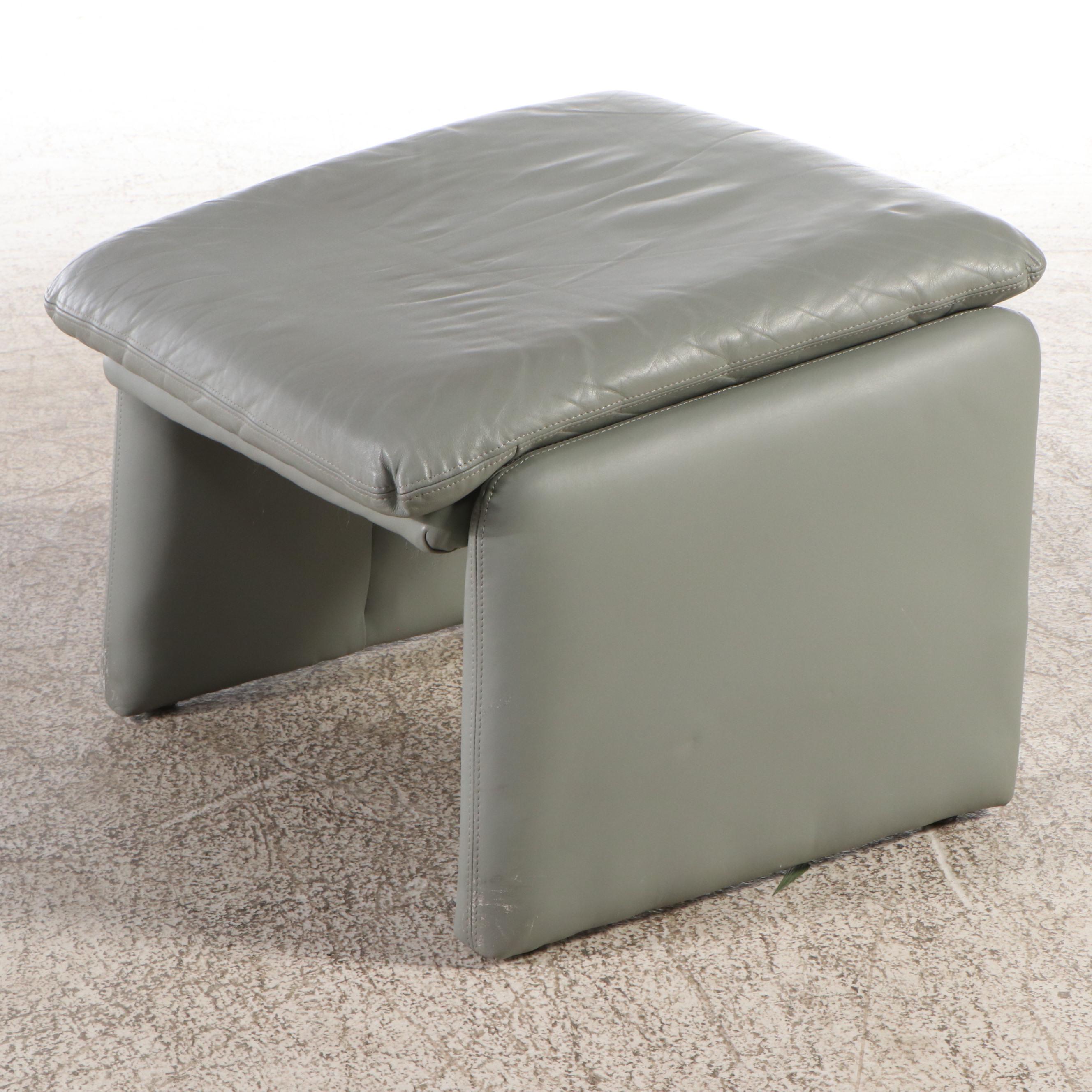 Carson's Modernist Grey Leather Armchair and Ottoman, Late 20th Century