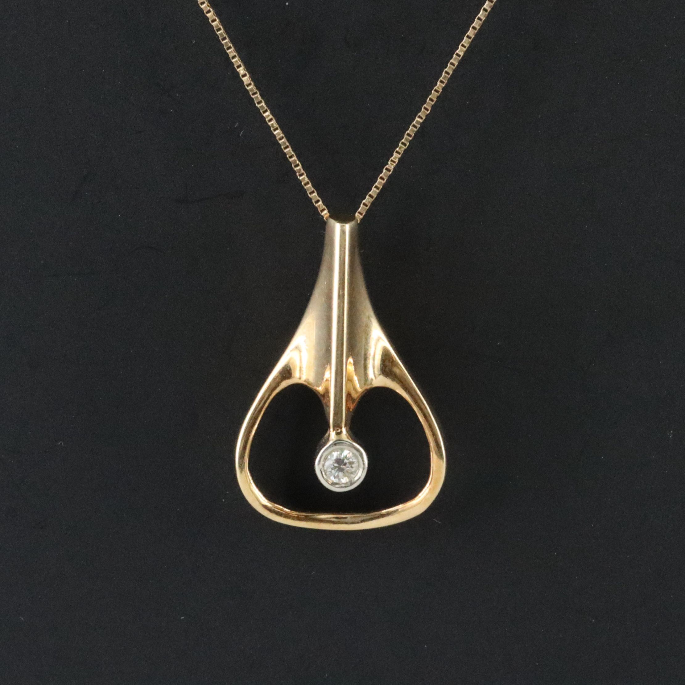 14K 0.06 CT Diamond Pendant Necklace