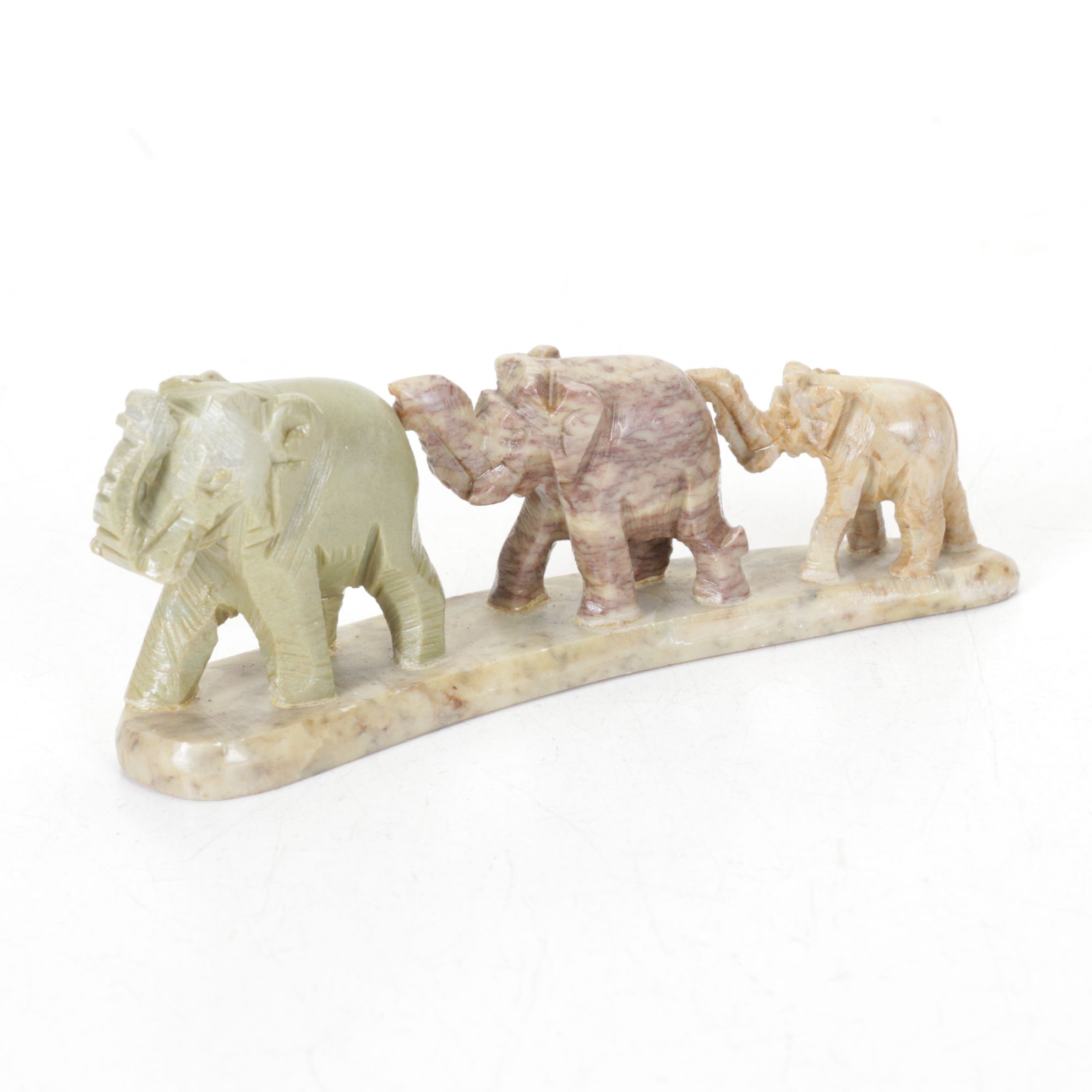 Carved Soapstone, Pewter and Resin Elephant Figurines