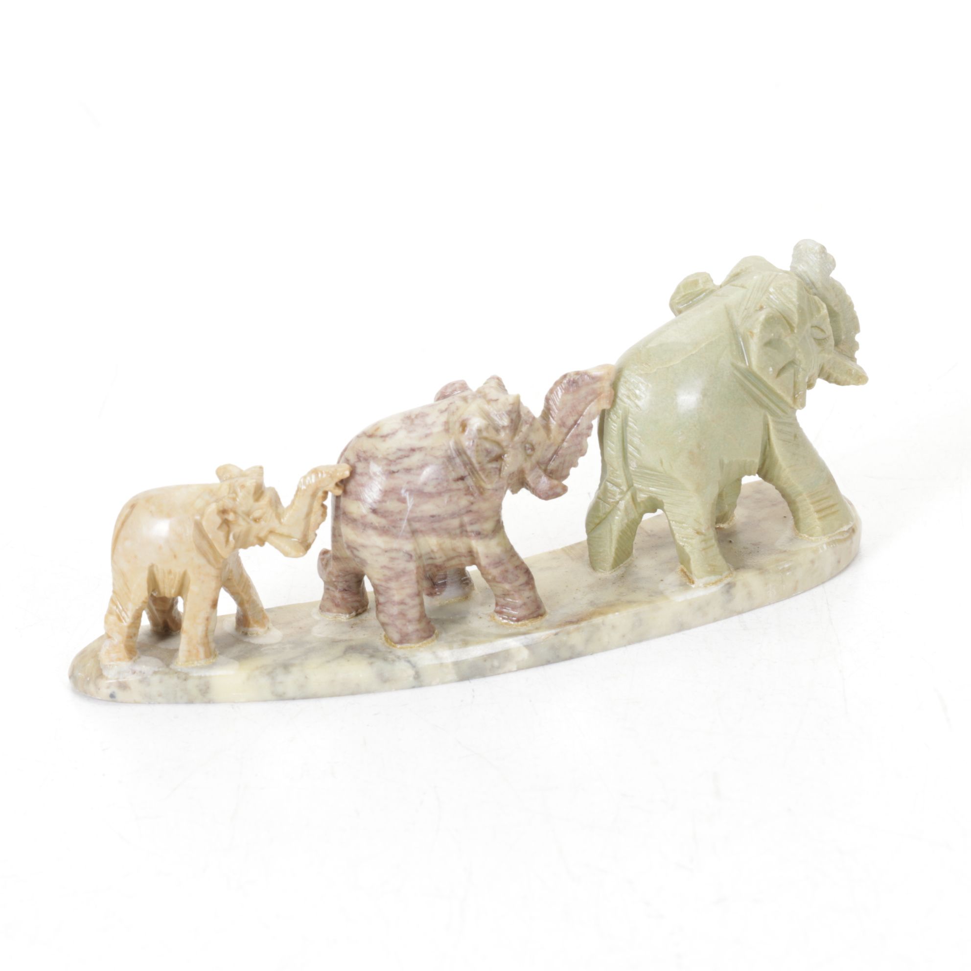 Carved Soapstone, Pewter and Resin Elephant Figurines