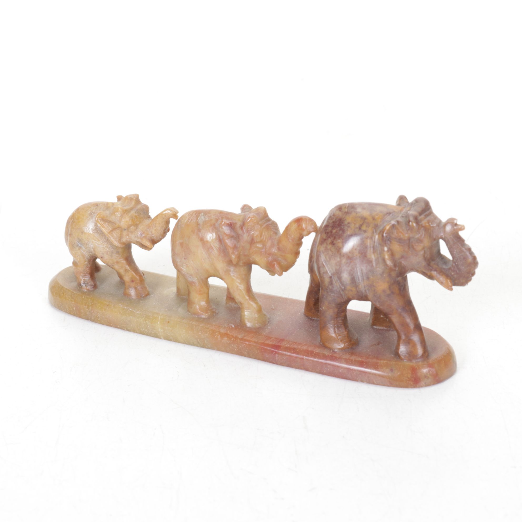 Carved Soapstone, Pewter and Resin Elephant Figurines