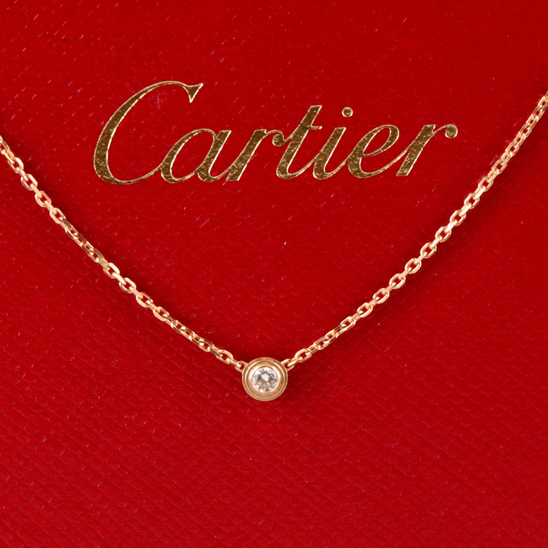 Cartier D'Amour 18K Rose Gold Diamond Solitaire Necklace