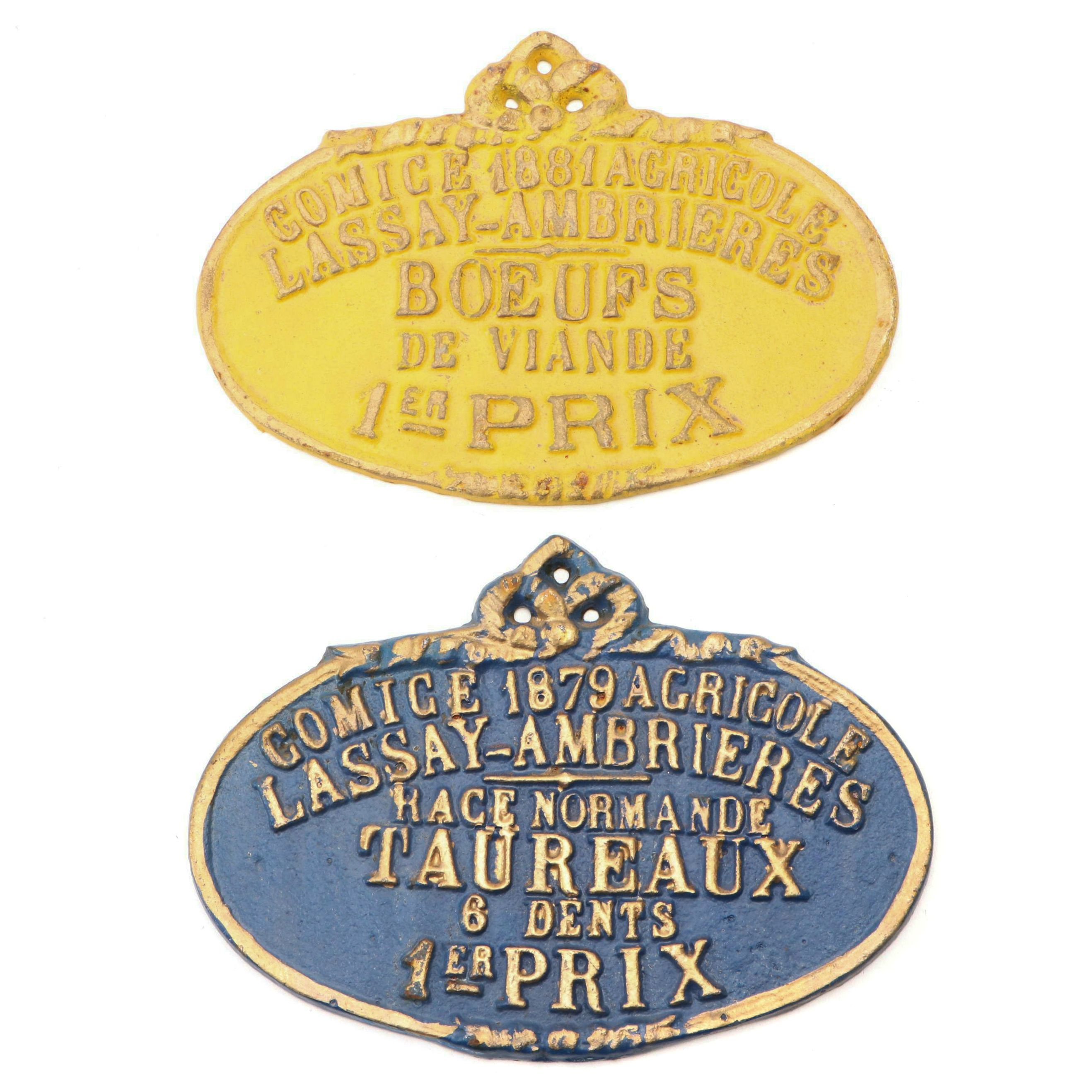 French Art Nouveau Style Painted Cast Iron Agricultural Award Plaques