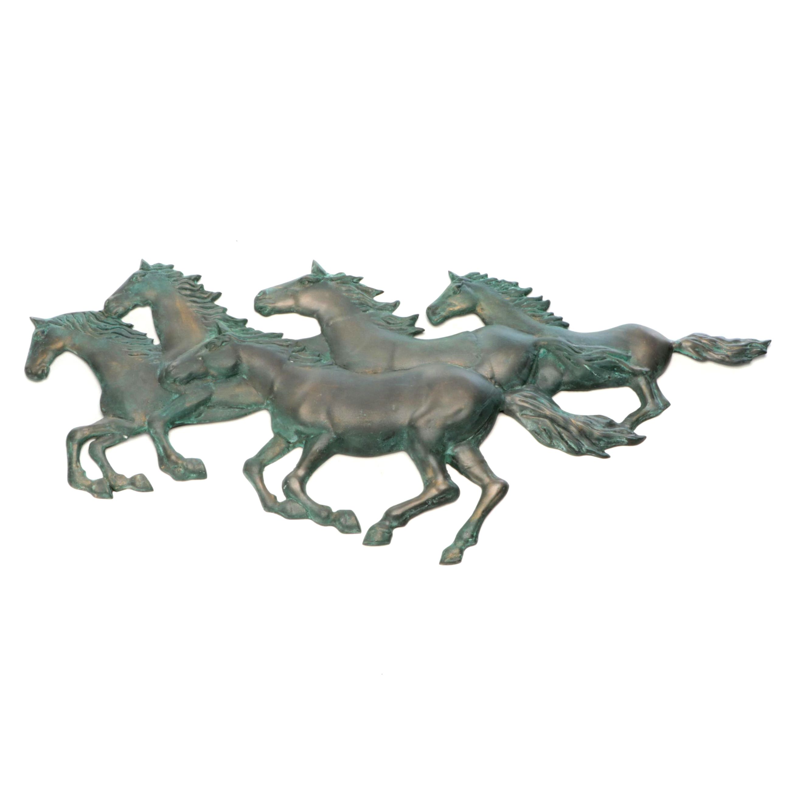Patinated Cast Metal Galloping Horses Wall Hanging