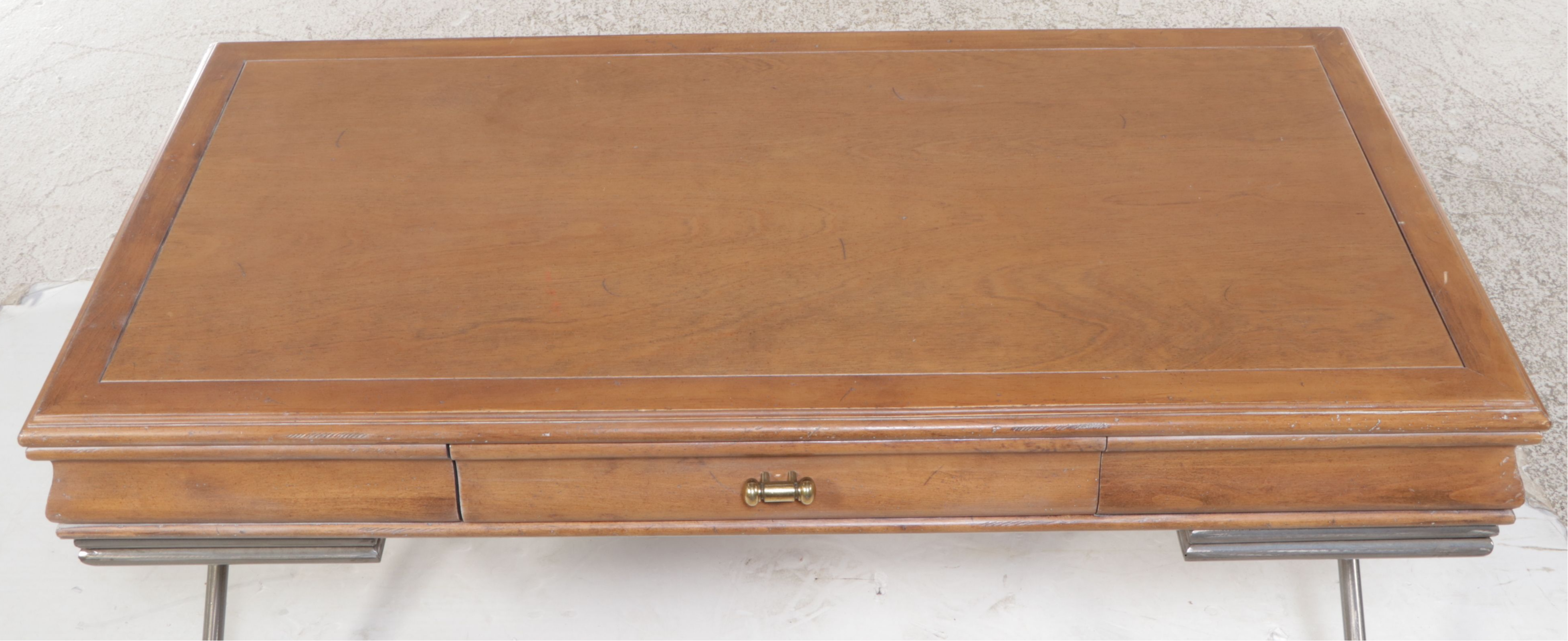 Directoire Style Wood and Metal Writing Table with Oak Armchair