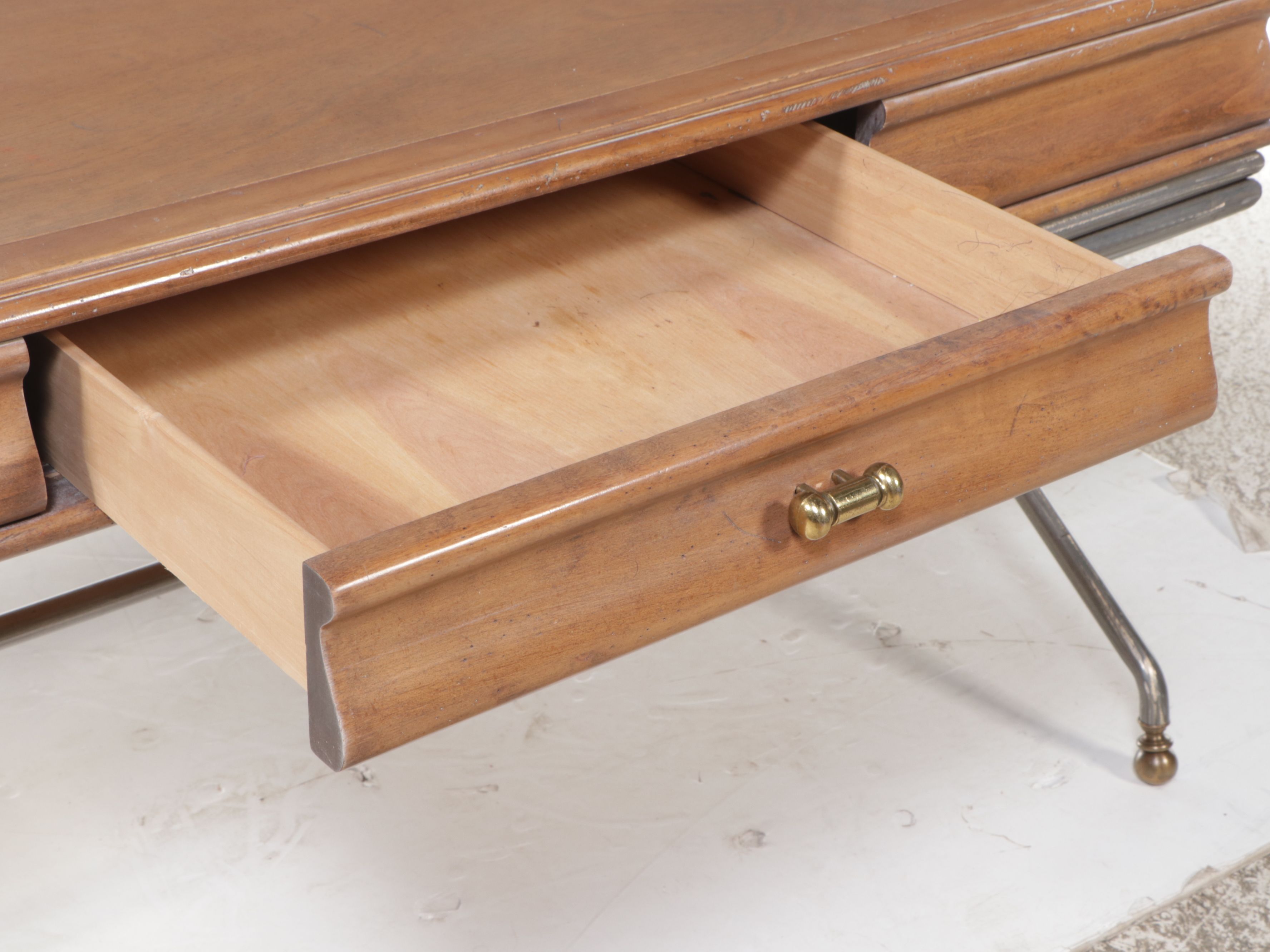 Directoire Style Wood and Metal Writing Table with Oak Armchair