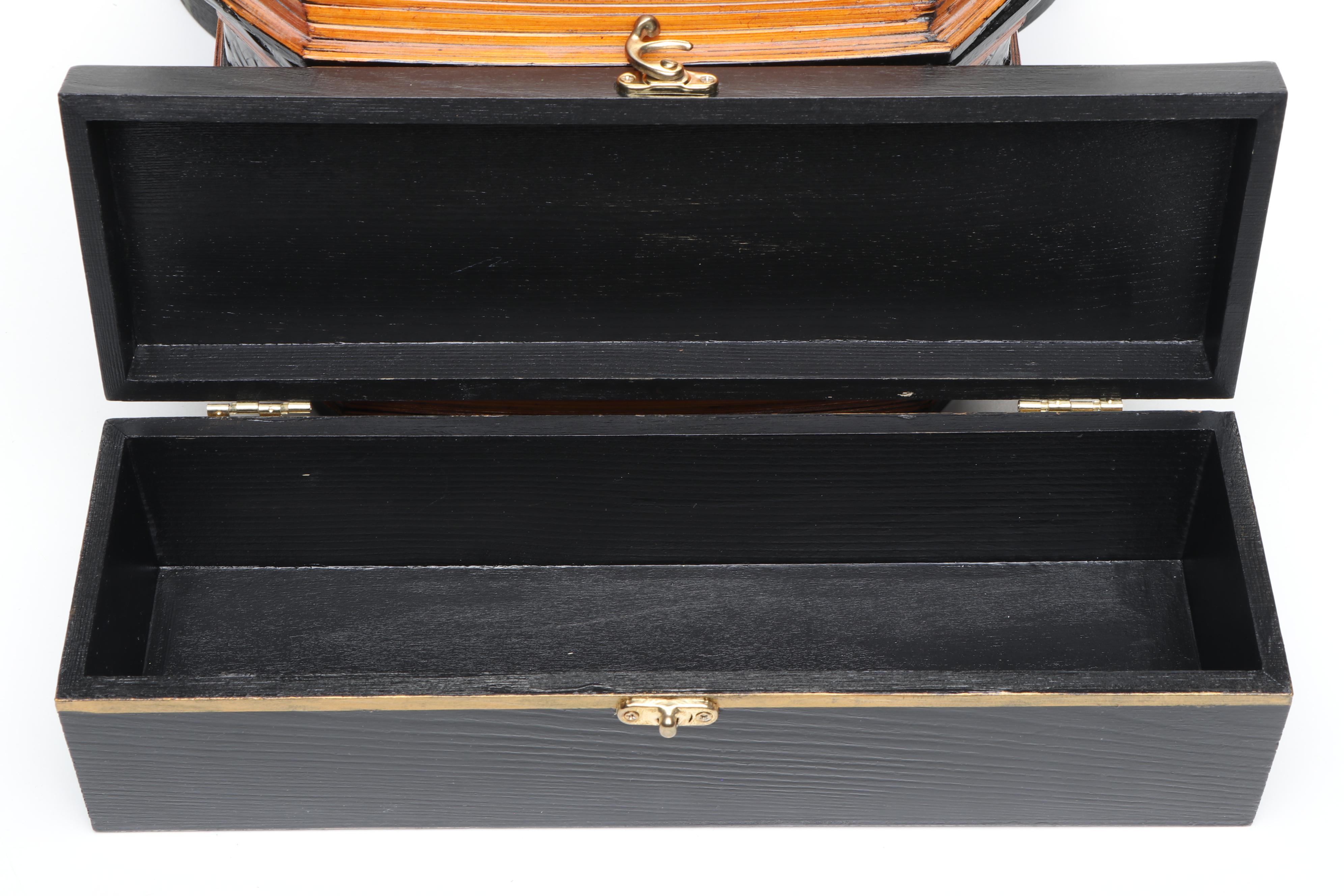 Hand-Painted Folk Art and Dogwood Boxes with Stacked Lacquer Bamboo Box