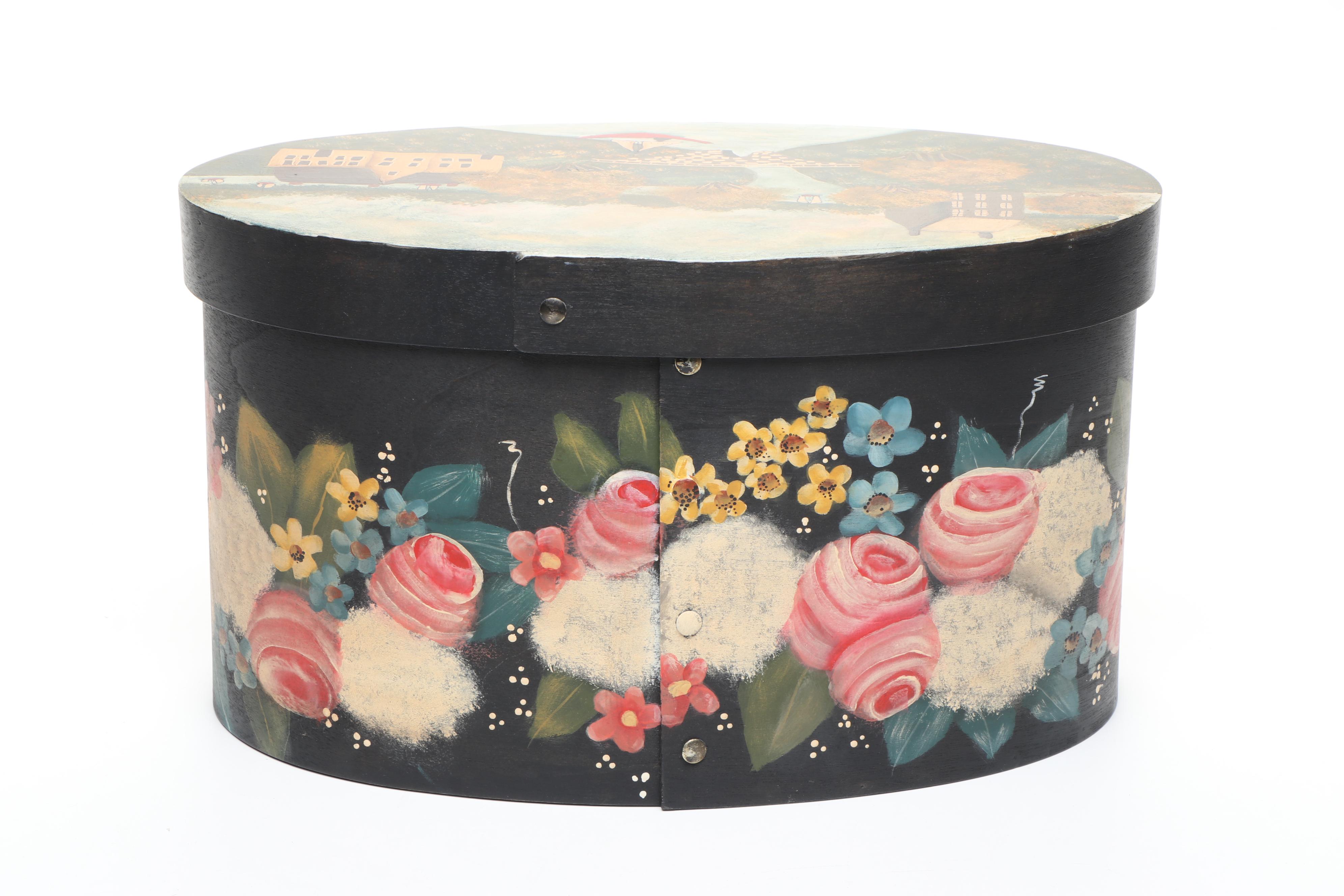 Hand-Painted Folk Art and Dogwood Boxes with Stacked Lacquer Bamboo Box
