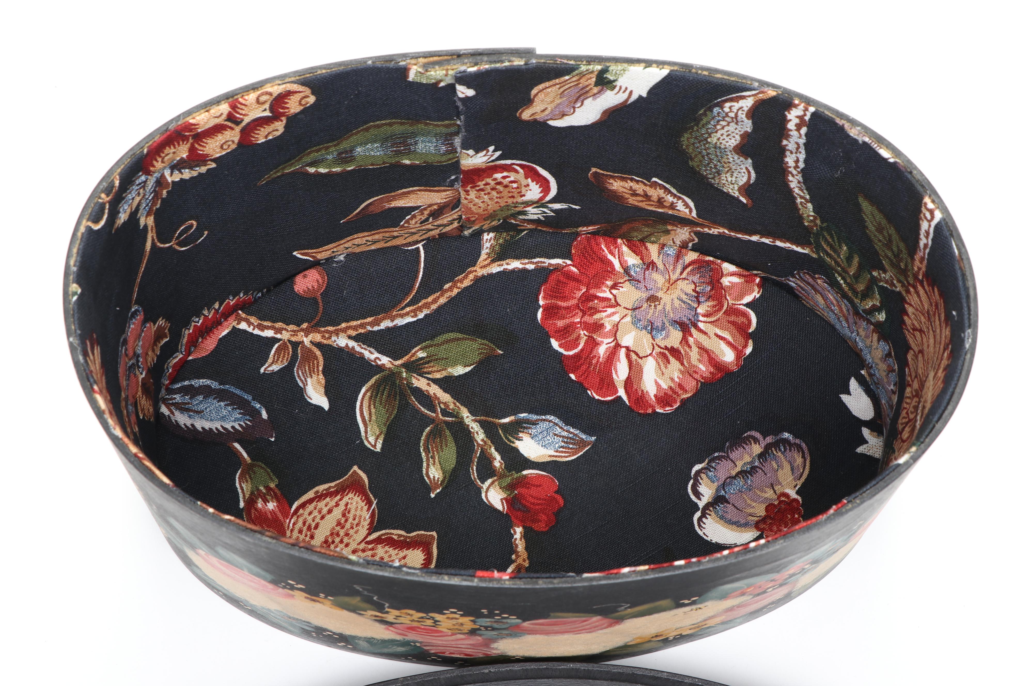 Hand-Painted Folk Art and Dogwood Boxes with Stacked Lacquer Bamboo Box