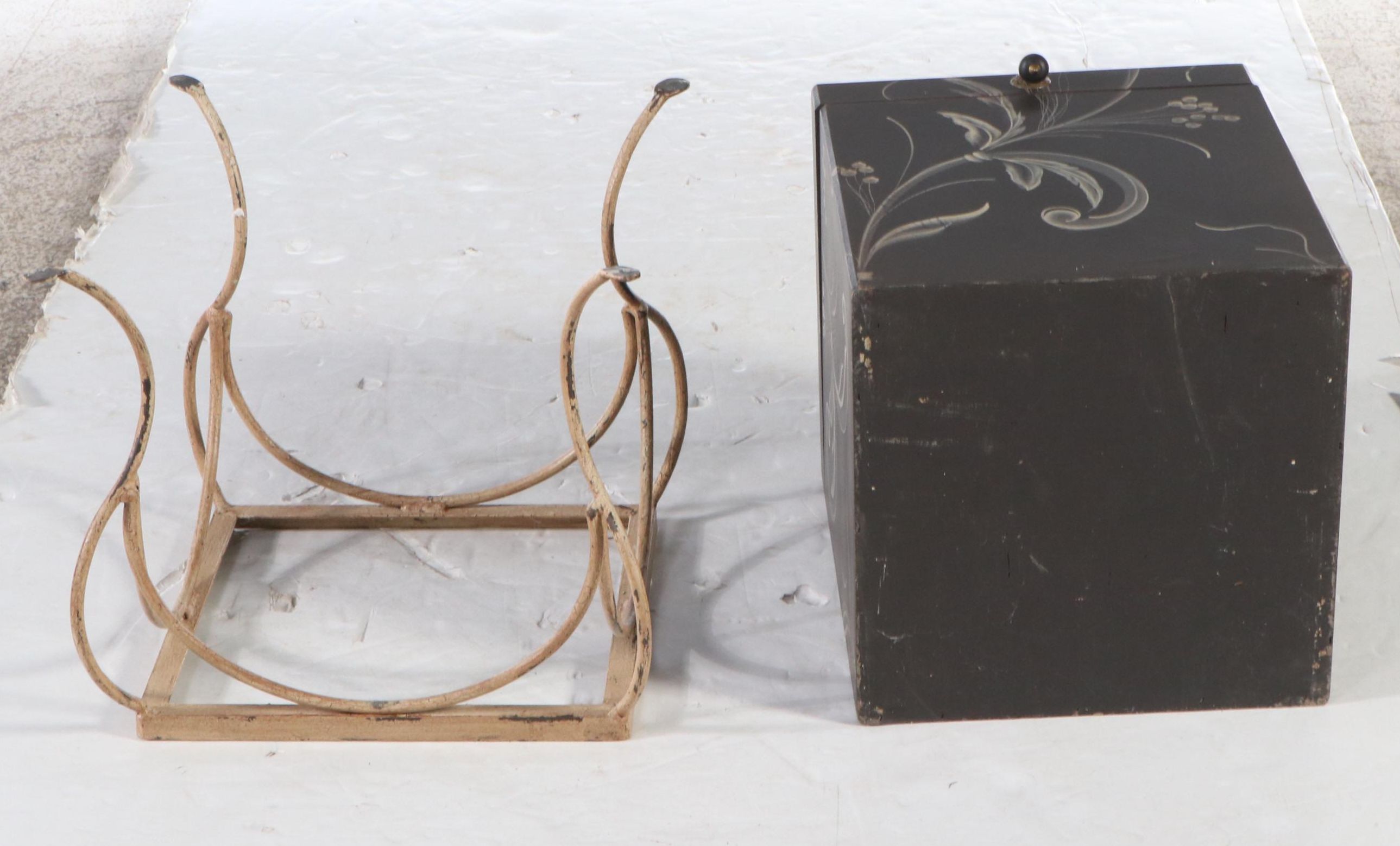 Paint-Decorated Wood Chest on Metal Stand, 2000