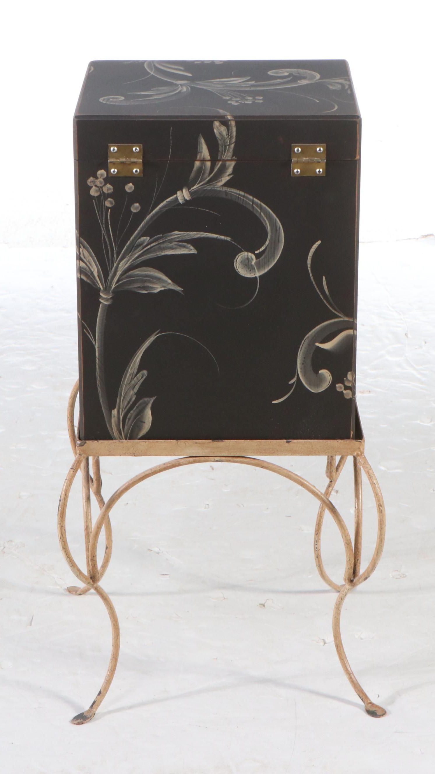 Paint-Decorated Wood Chest on Metal Stand, 2000