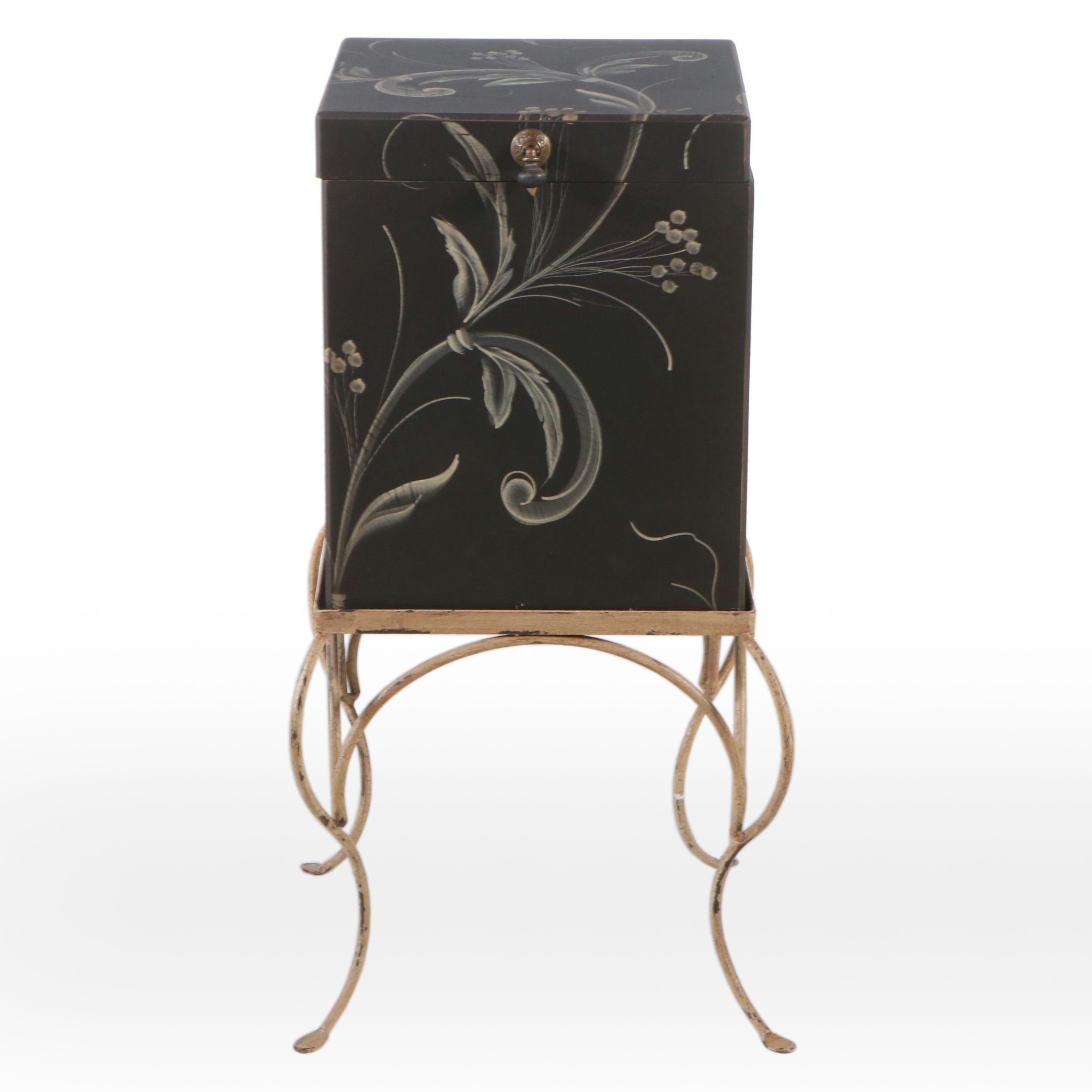 Paint-Decorated Wood Chest on Metal Stand, 2000