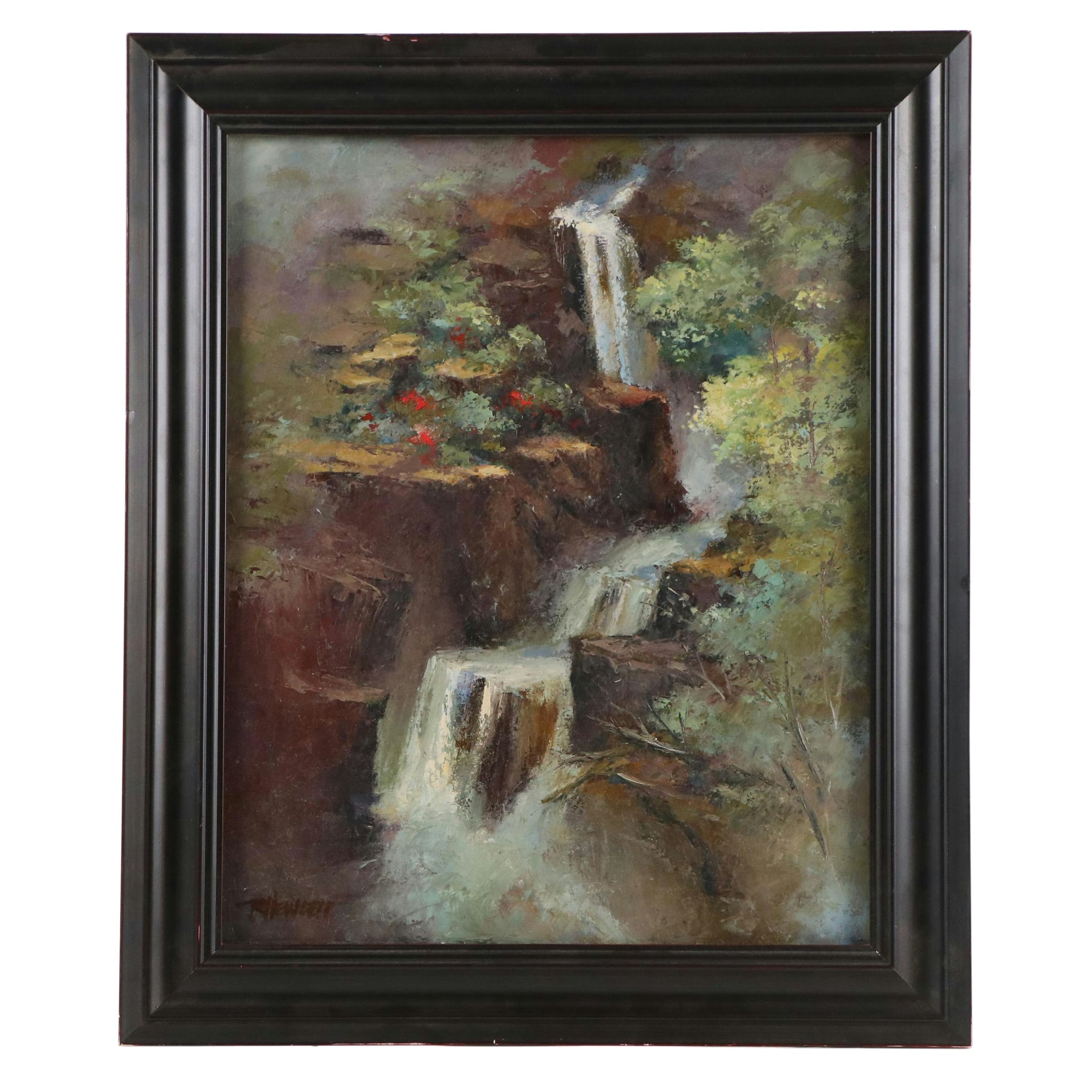 Ruth Hewlett Oil Painting Waterfall Landscape, 21st Century