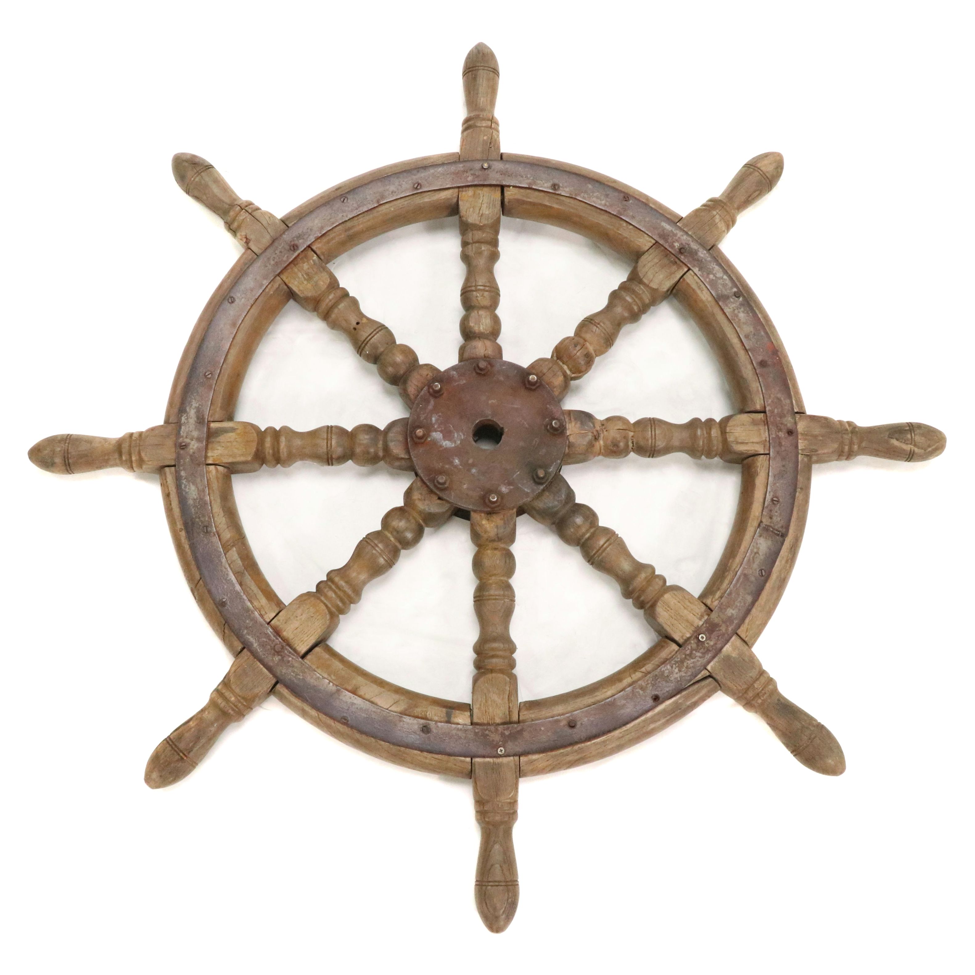 Decorative Metal-Bound Wood Ship's Wheel
