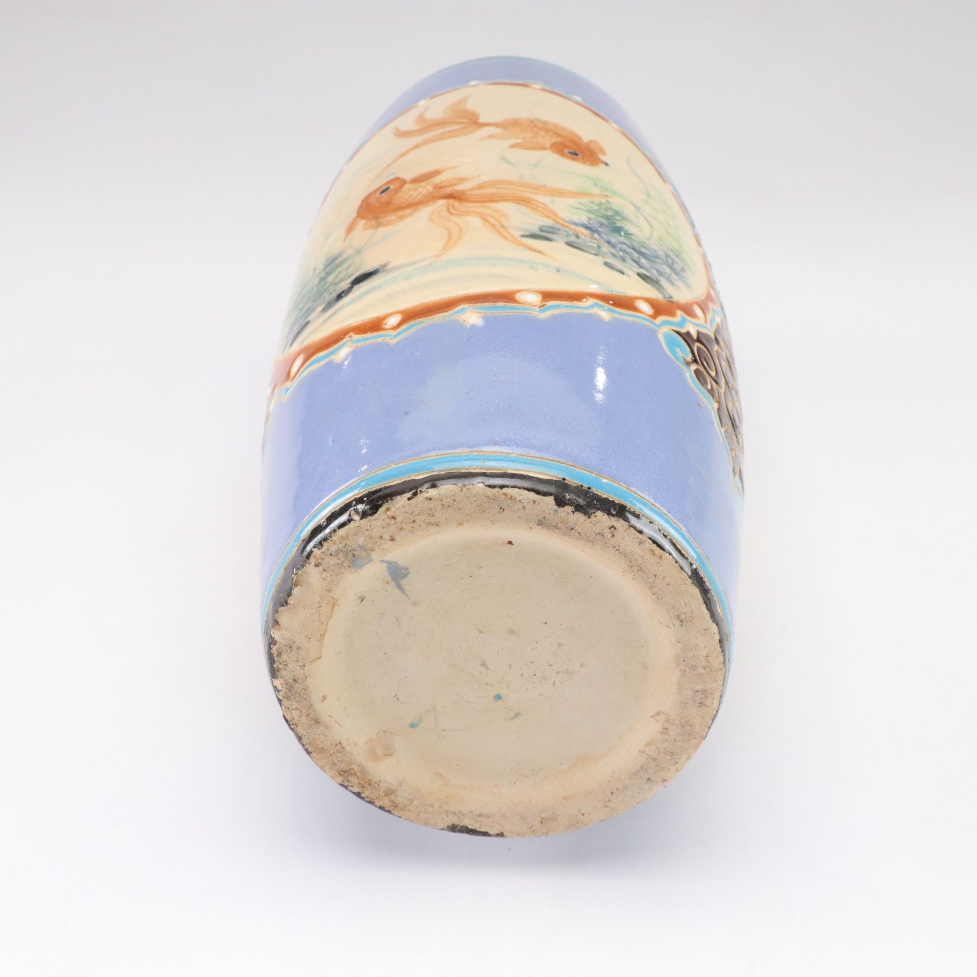 Ceramic Cylinder Vase with Fish Motif and Hand-Painted Portuguese Wall Pocket
