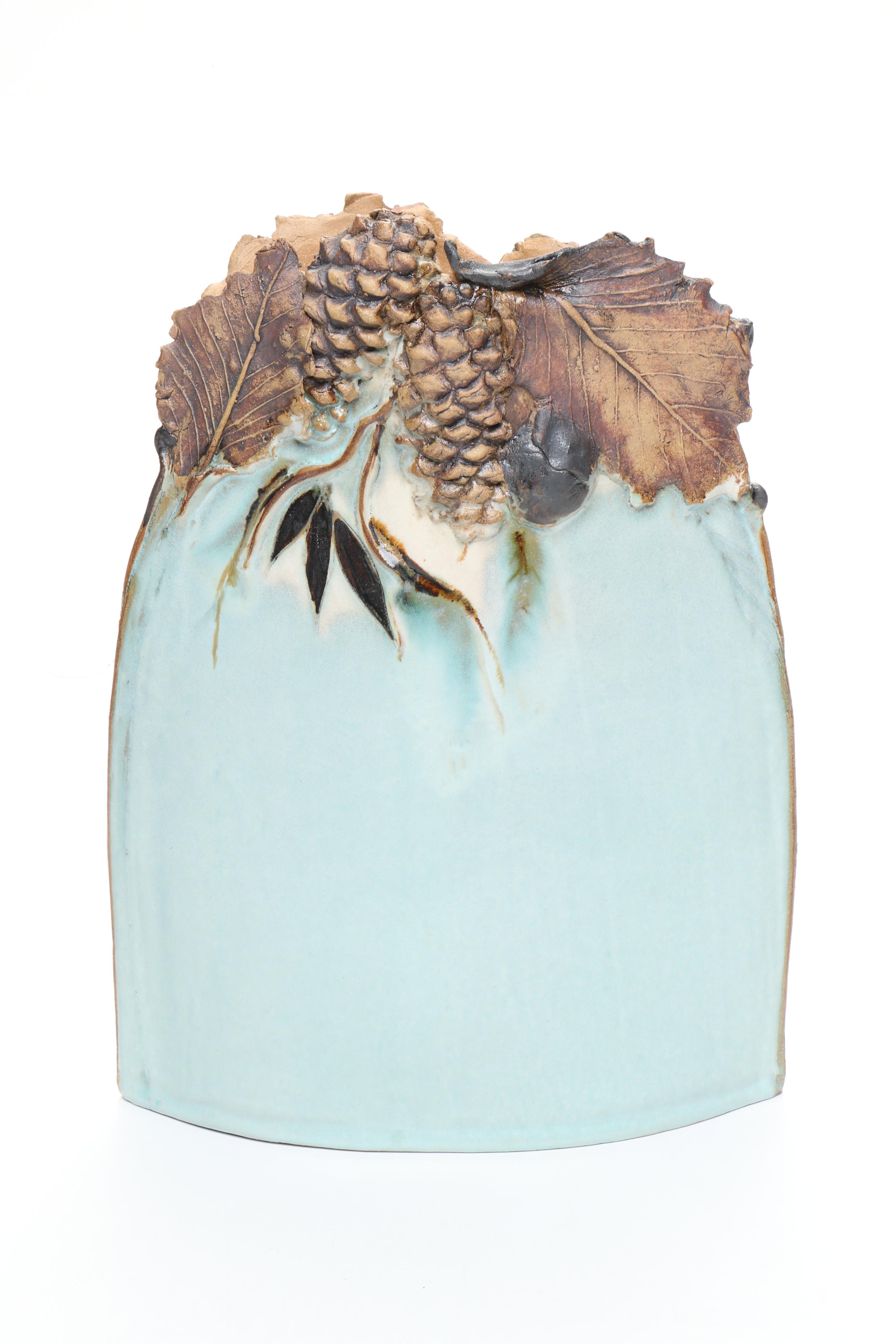 Mary Ann Wurst Signed Art Pottery Bird and Foliage Vase and Bowls, Late 20th C