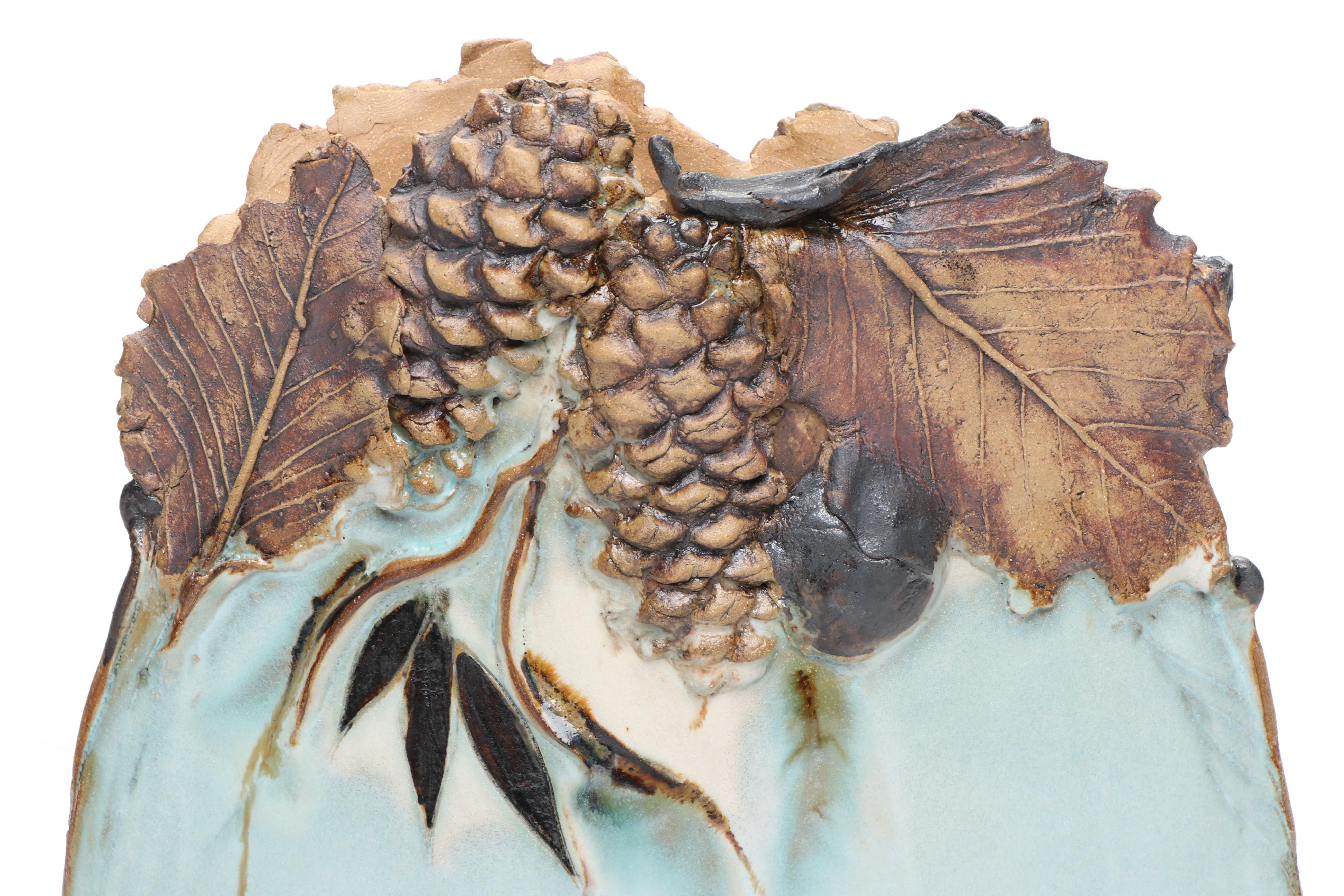 Mary Ann Wurst Signed Art Pottery Bird and Foliage Vase and Bowls, Late 20th C