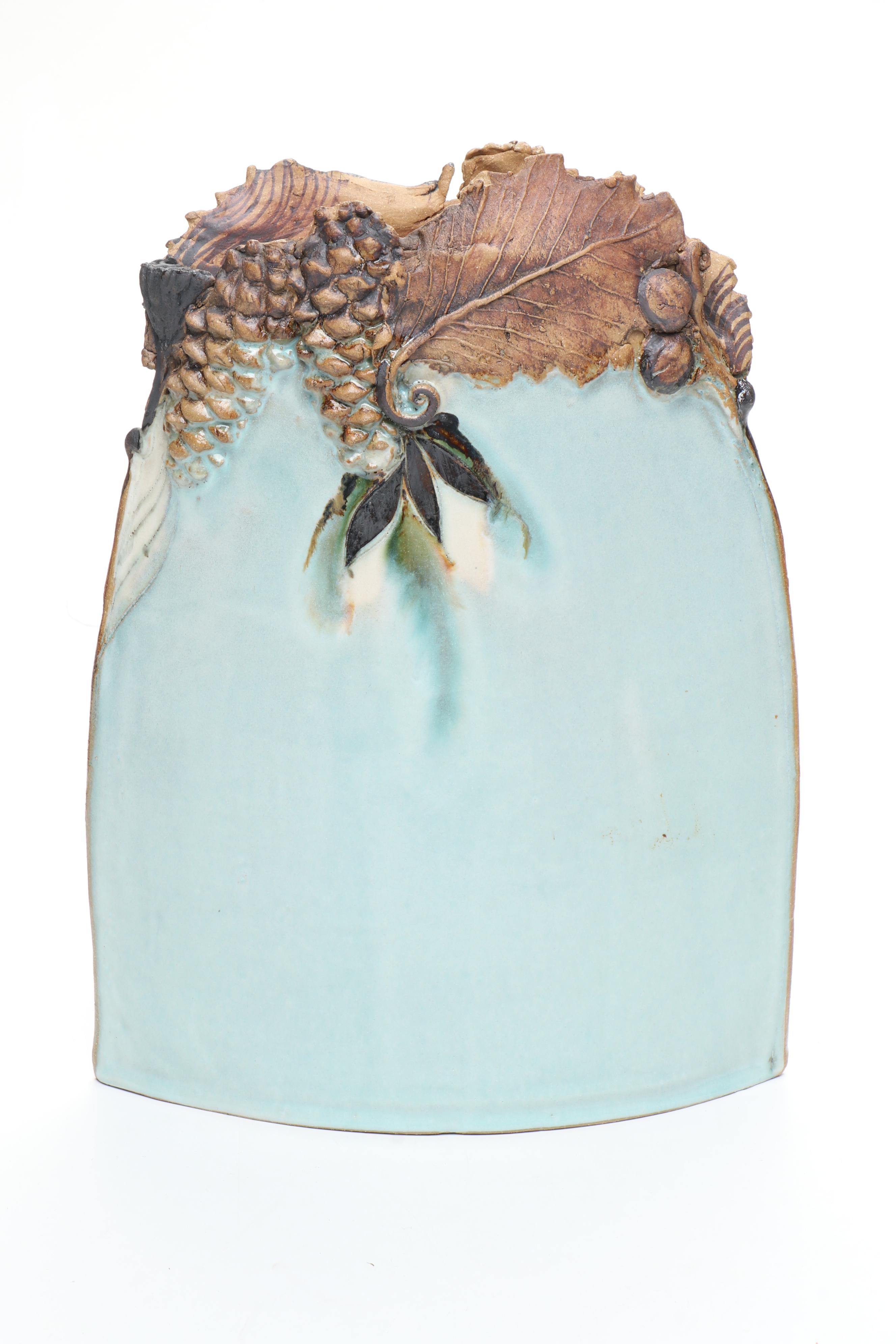 Mary Ann Wurst Signed Art Pottery Bird and Foliage Vase and Bowls, Late 20th C