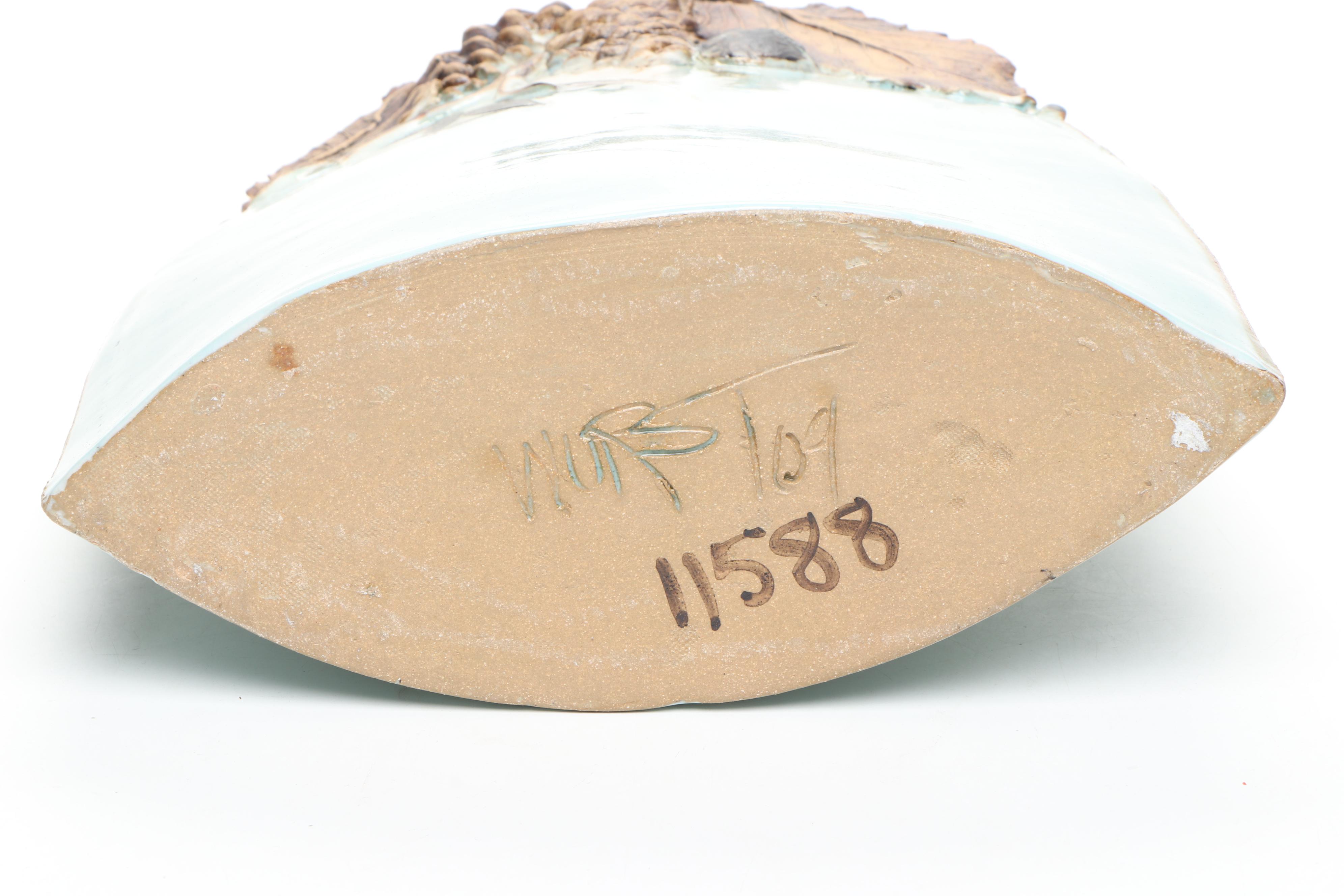 Mary Ann Wurst Signed Art Pottery Bird and Foliage Vase and Bowls, Late 20th C