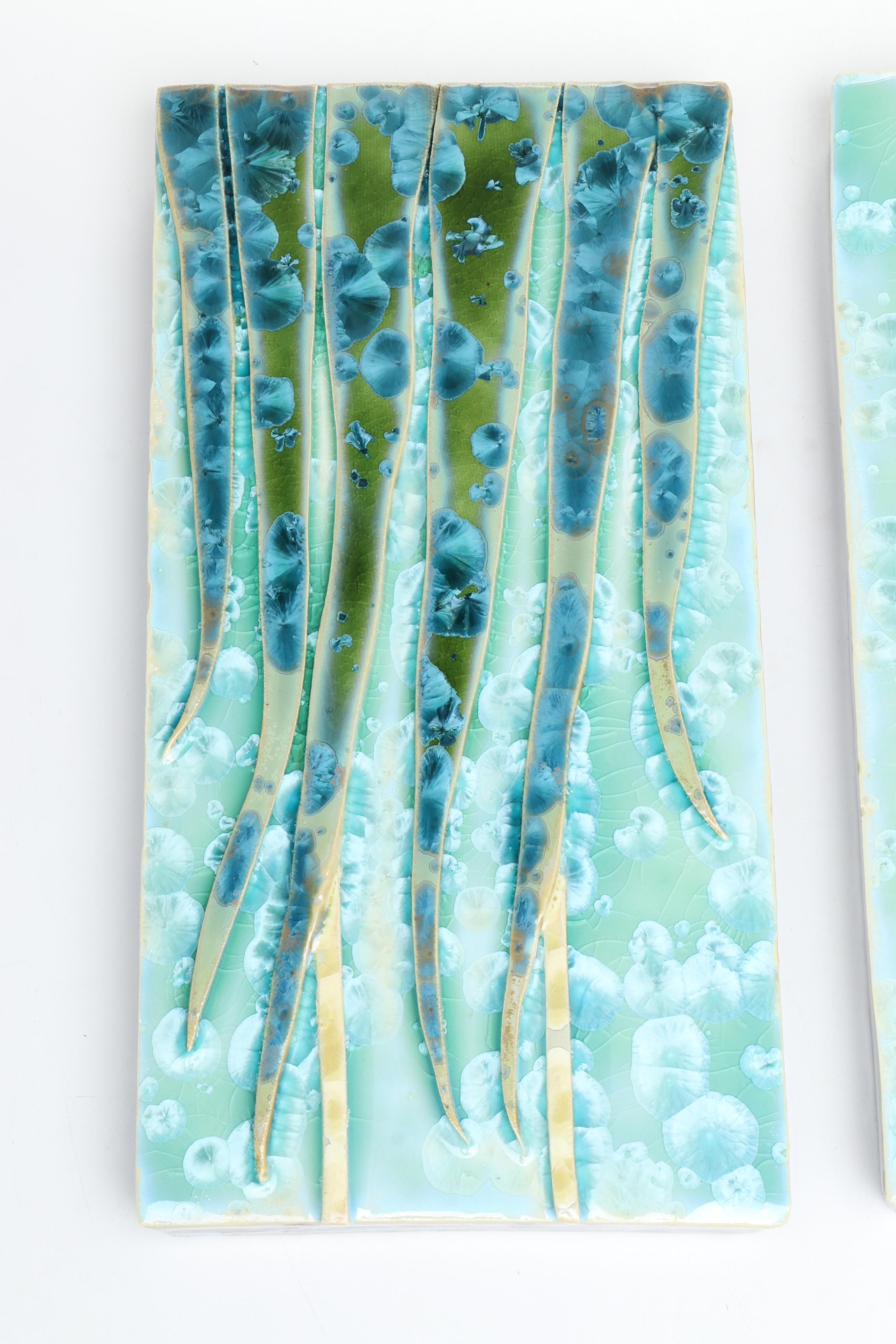 Egenolf Ceramics Blue Glaze Grass and Cattail Decorative Tiles