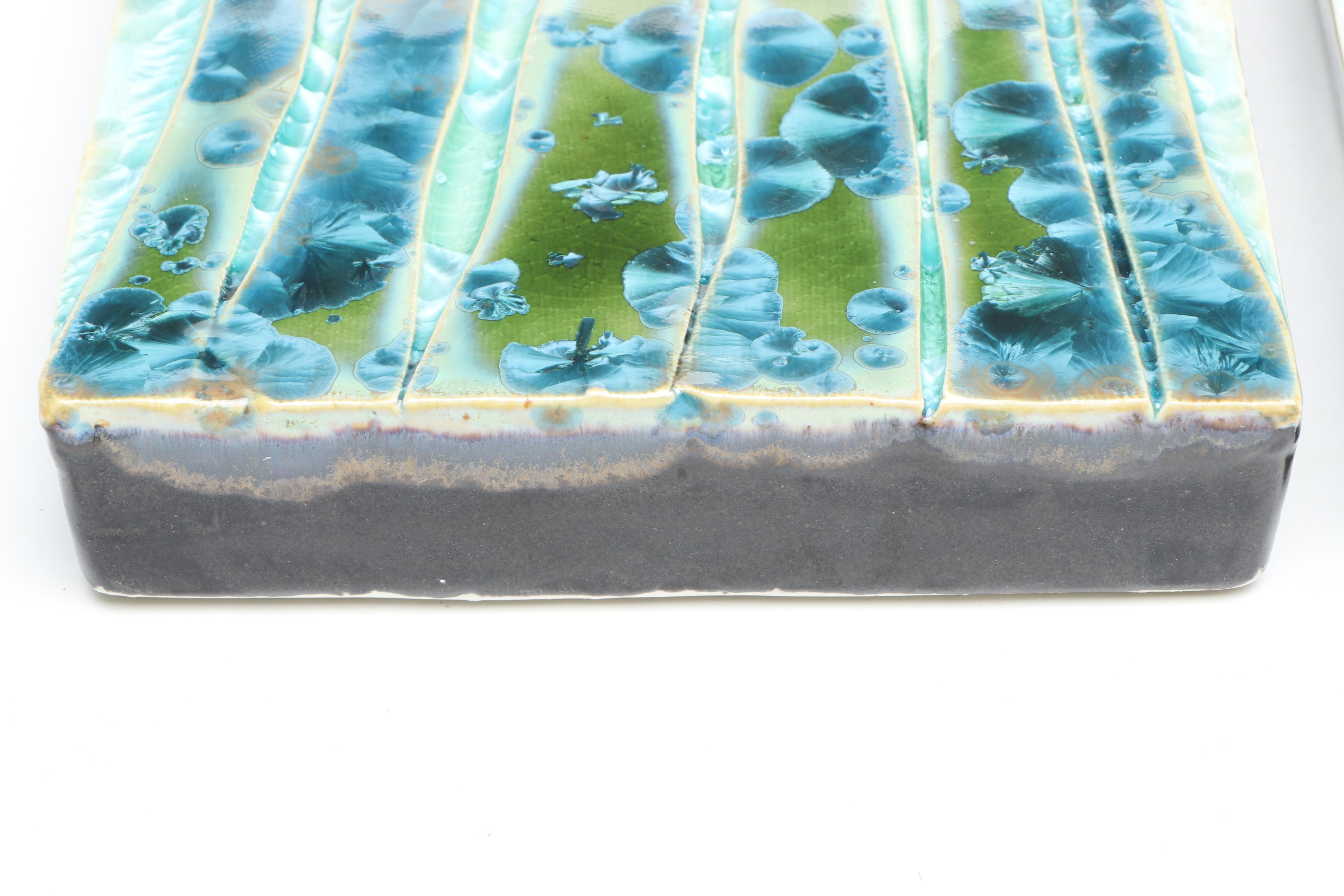 Egenolf Ceramics Blue Glaze Grass and Cattail Decorative Tiles