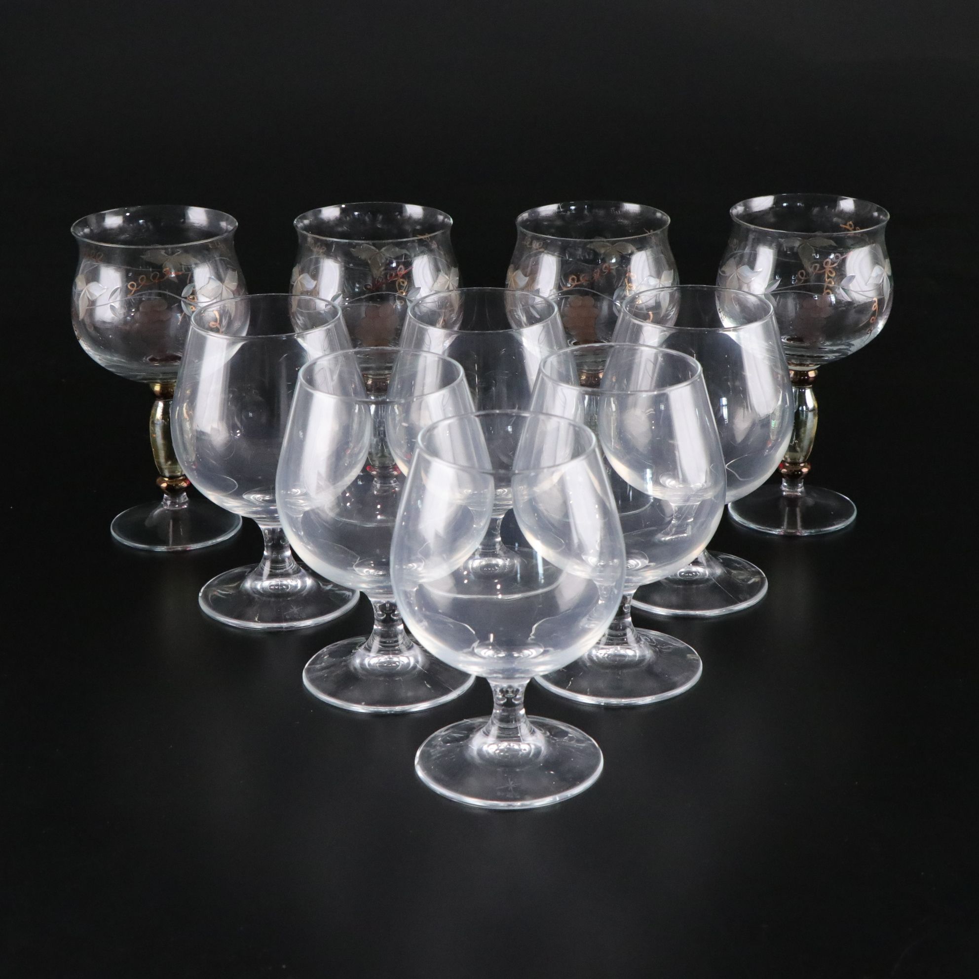 Bormioli Rocco Crystal Cognac Glasses with Georgio Romanian Wine Glasses