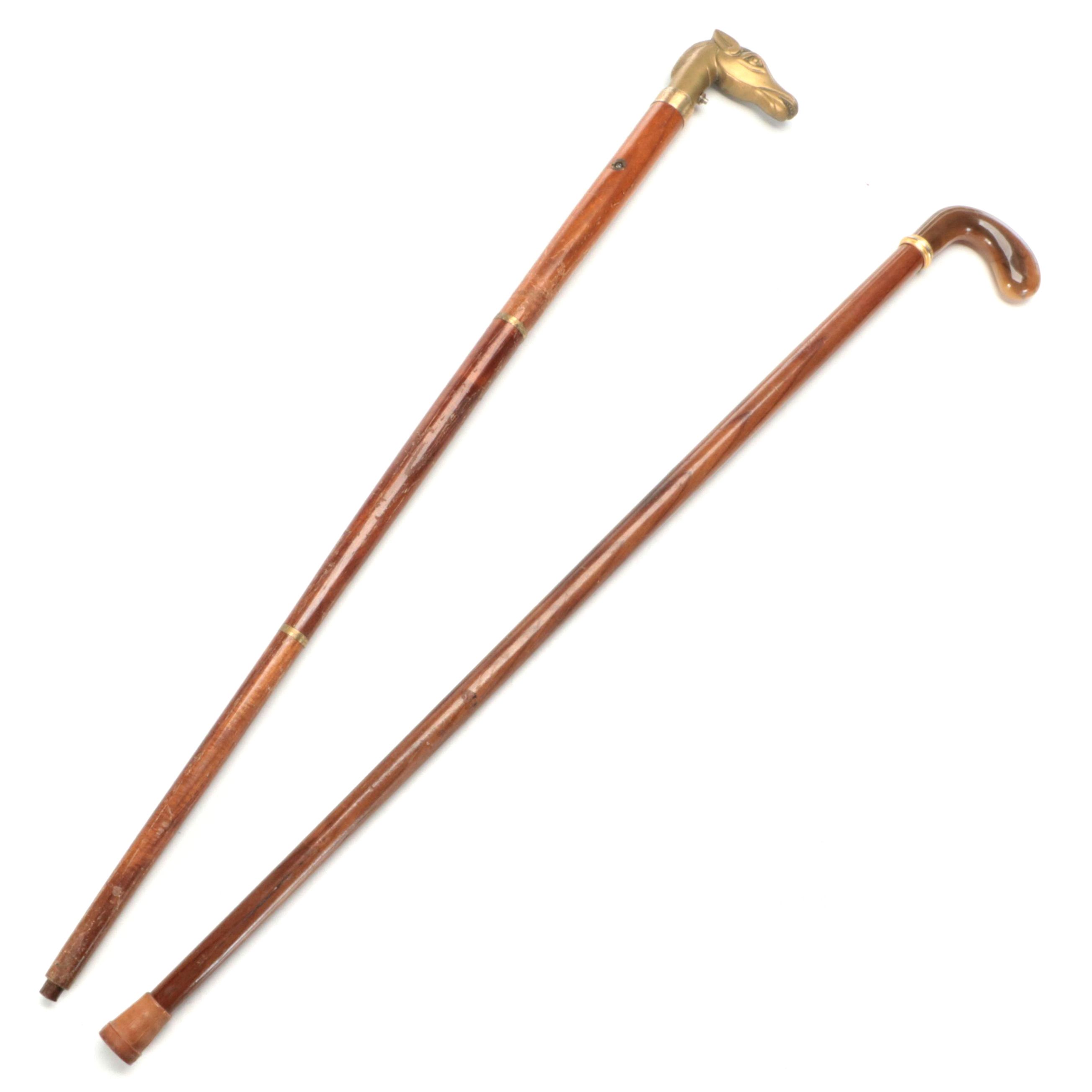 Brass Horse Head Screw-Apart Cane with Italian Resin Handle Cane