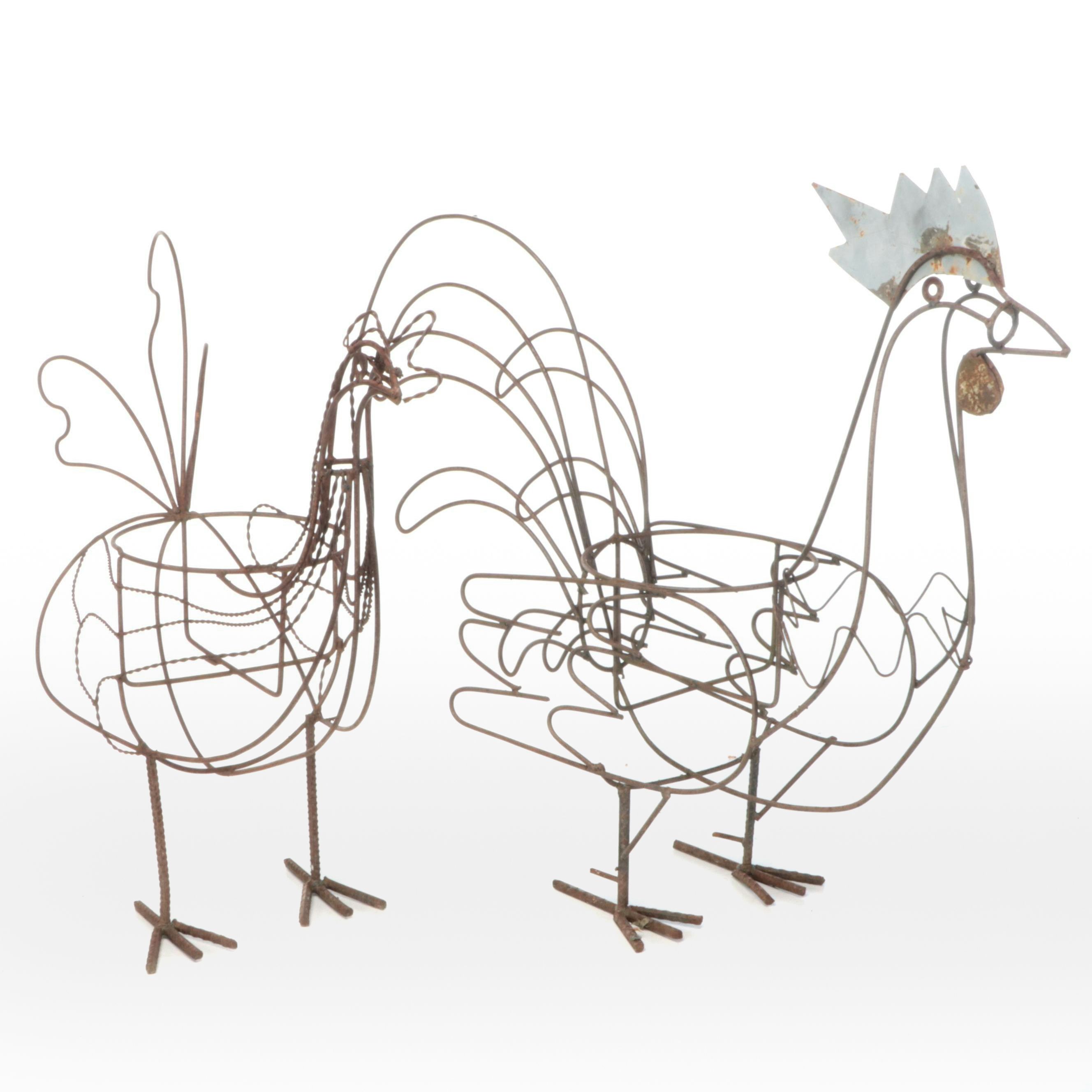 Metal Wire Rooster and Hen Plant Stands