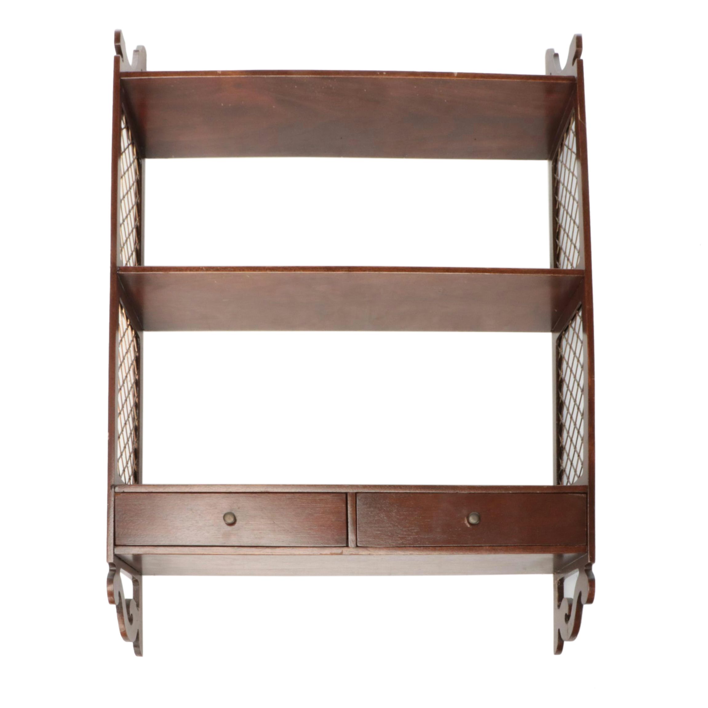 Federal Style Mahogany Style Wall Shelf with Lattice Sides, Mid to Late 20th C.