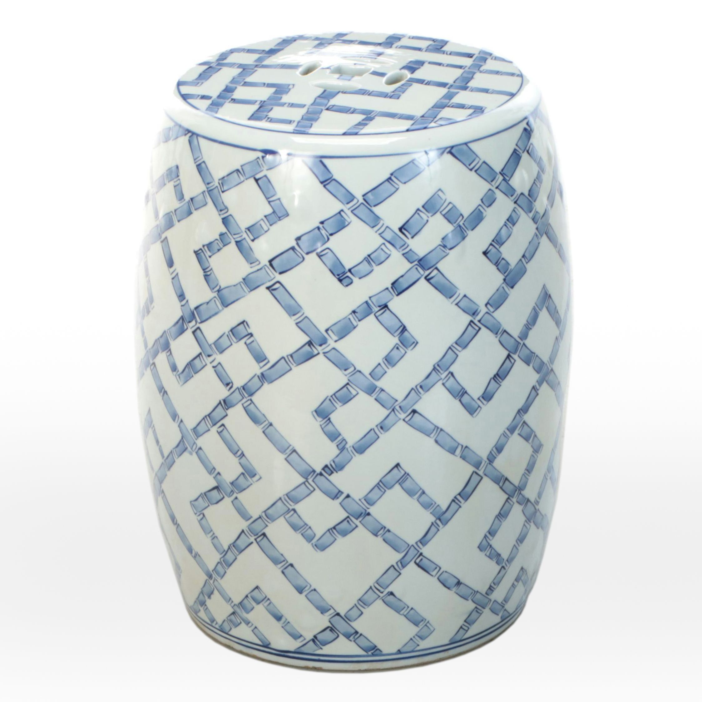 Chinese Hand-Painted Blue and White Ceramic Garden Seat