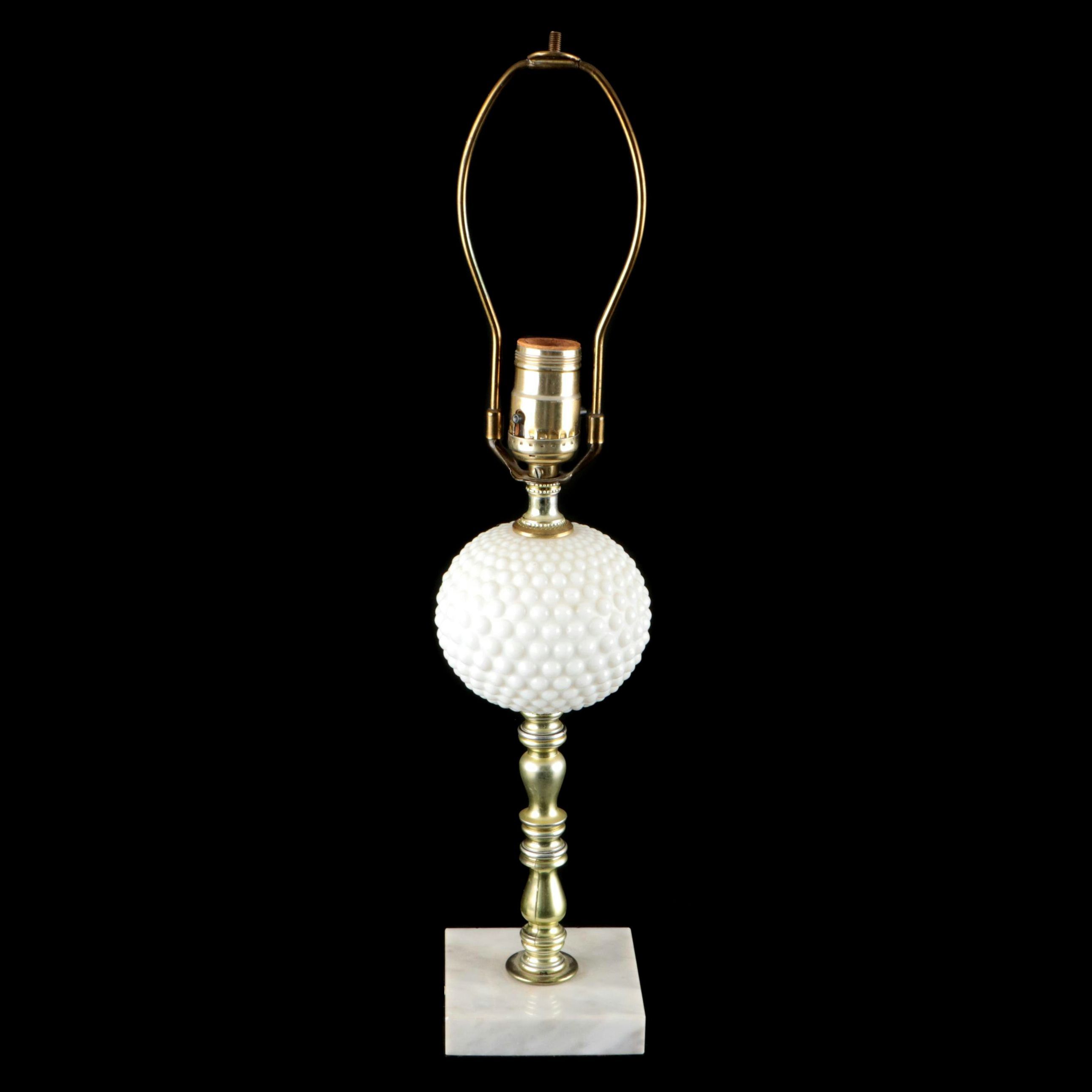 Victorian Style Hobnail Milk Glass Table Lamp on Marble Base