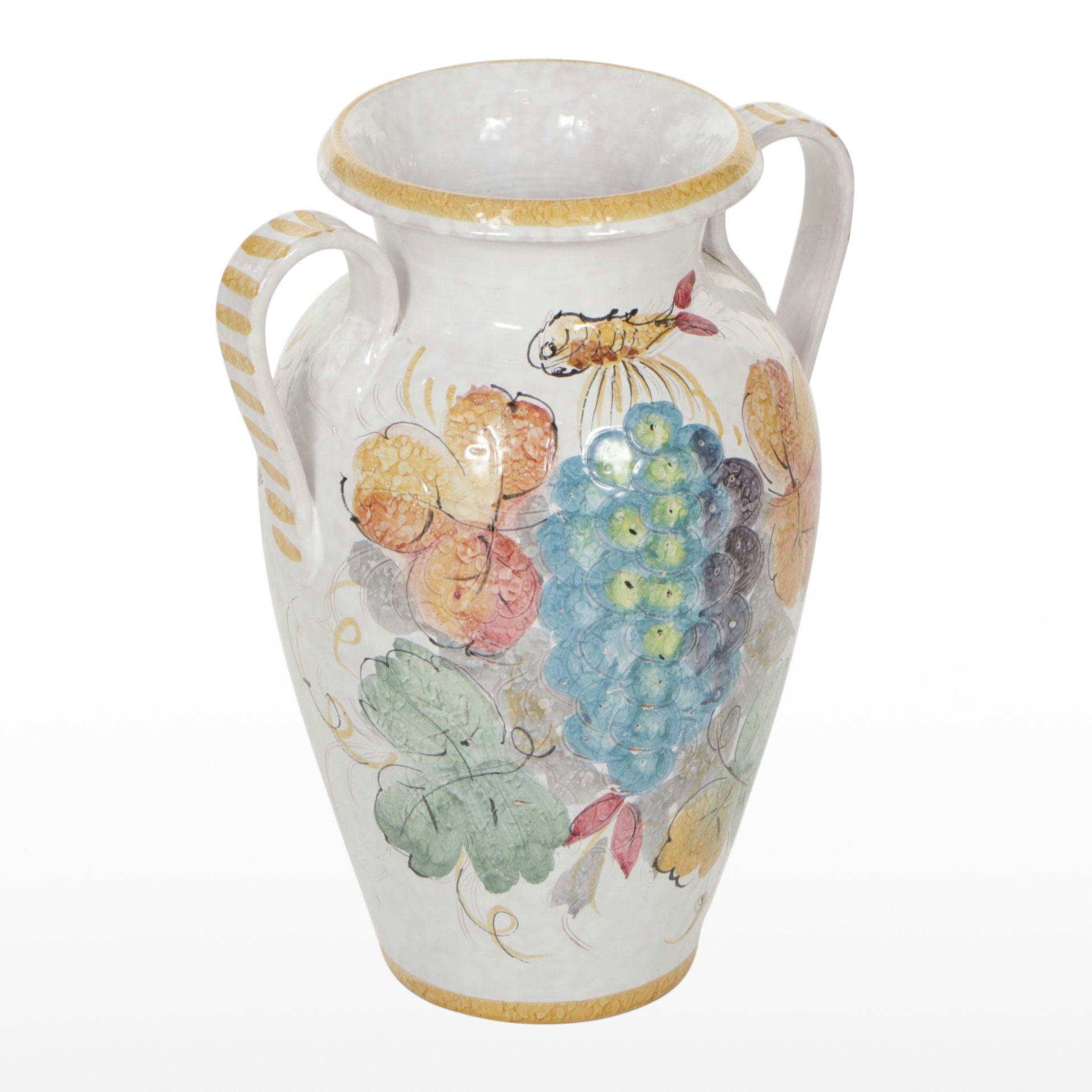 Italian Hand-Painted Ceramic Vase with Fish Motif