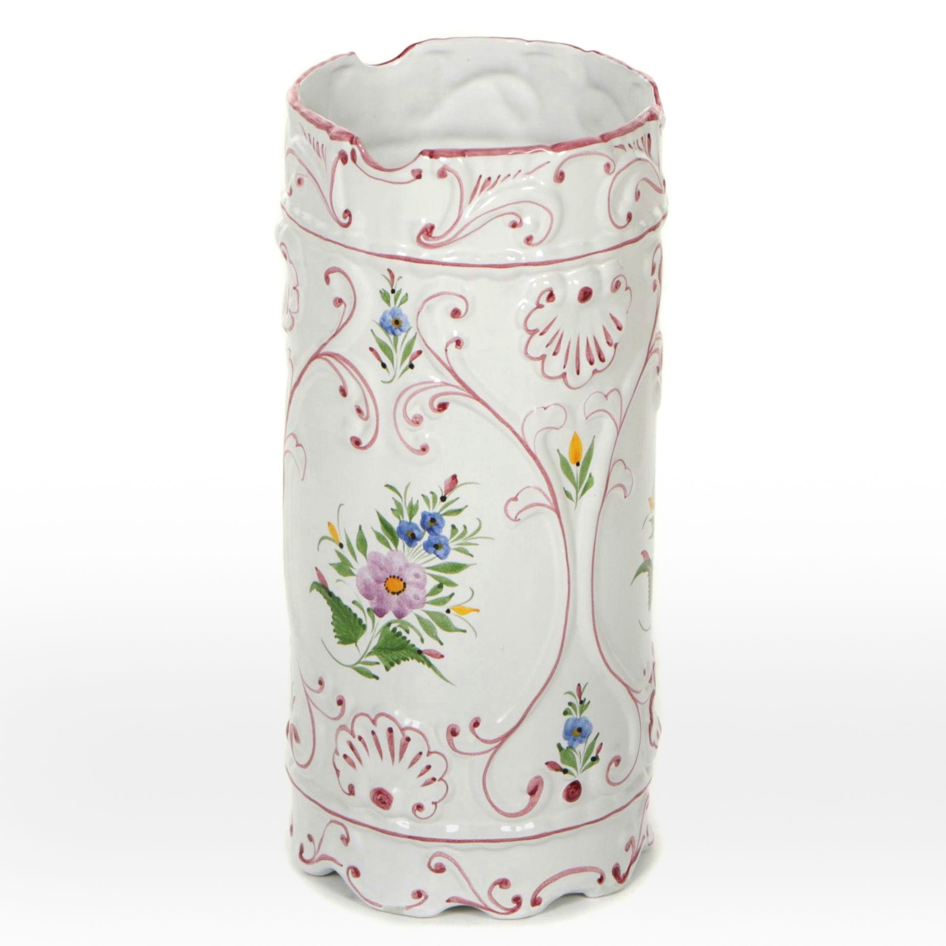 Portuguese Hand-Painted Ceramic Cylinder Vase