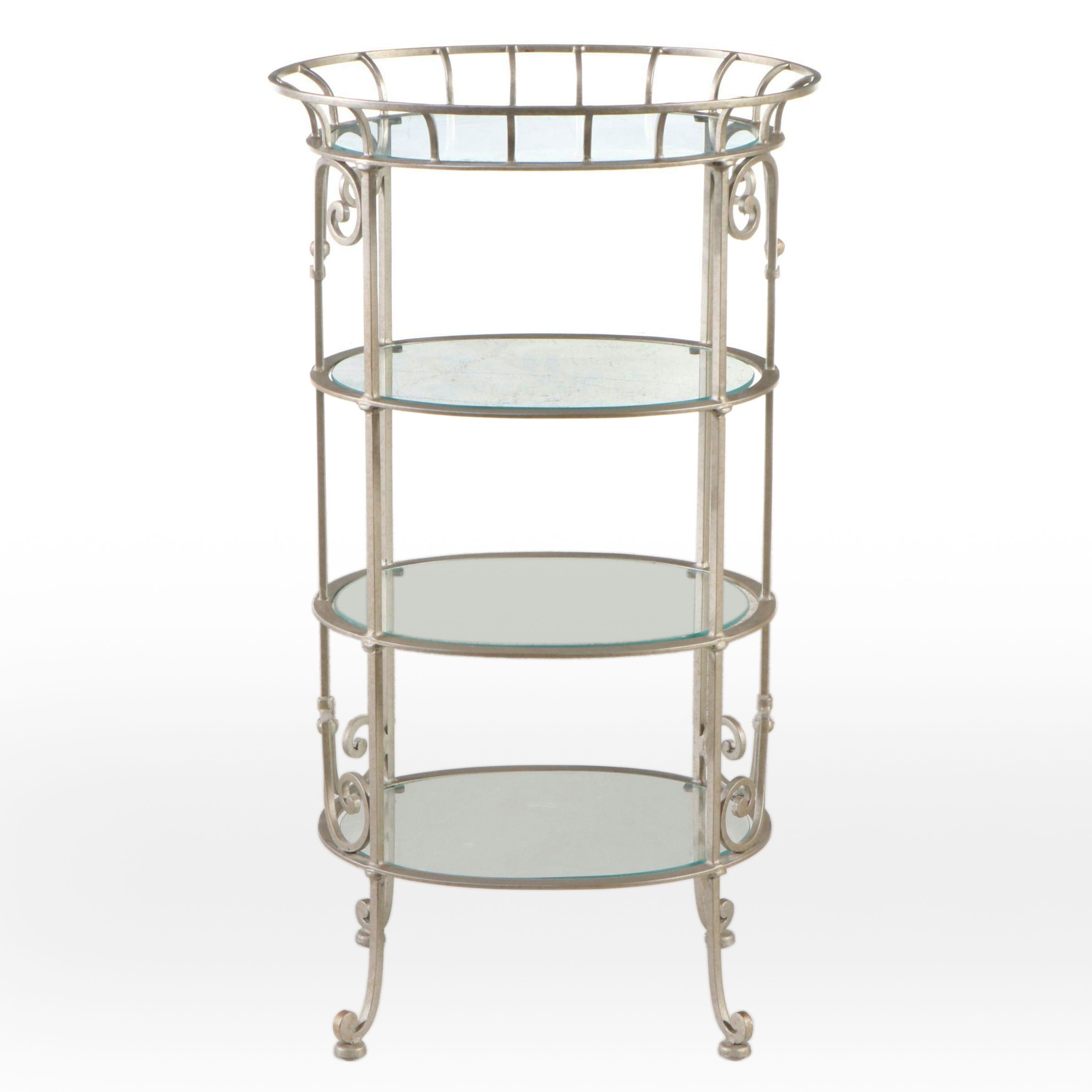 Scrolled Metal and Glass Four-Tier Étagère Shelf