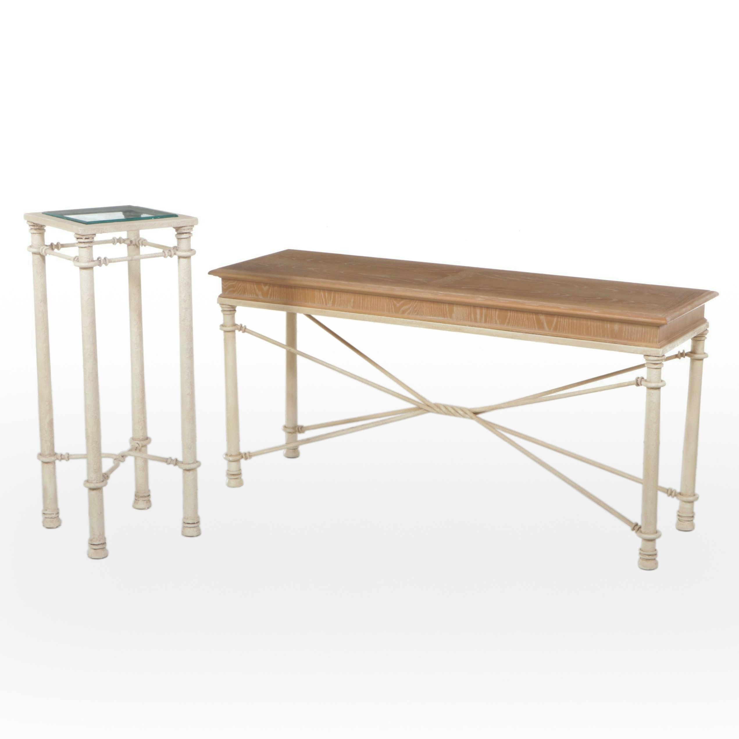 Lane Neoclassical Style Oak and Metal Console Table with Other End Table