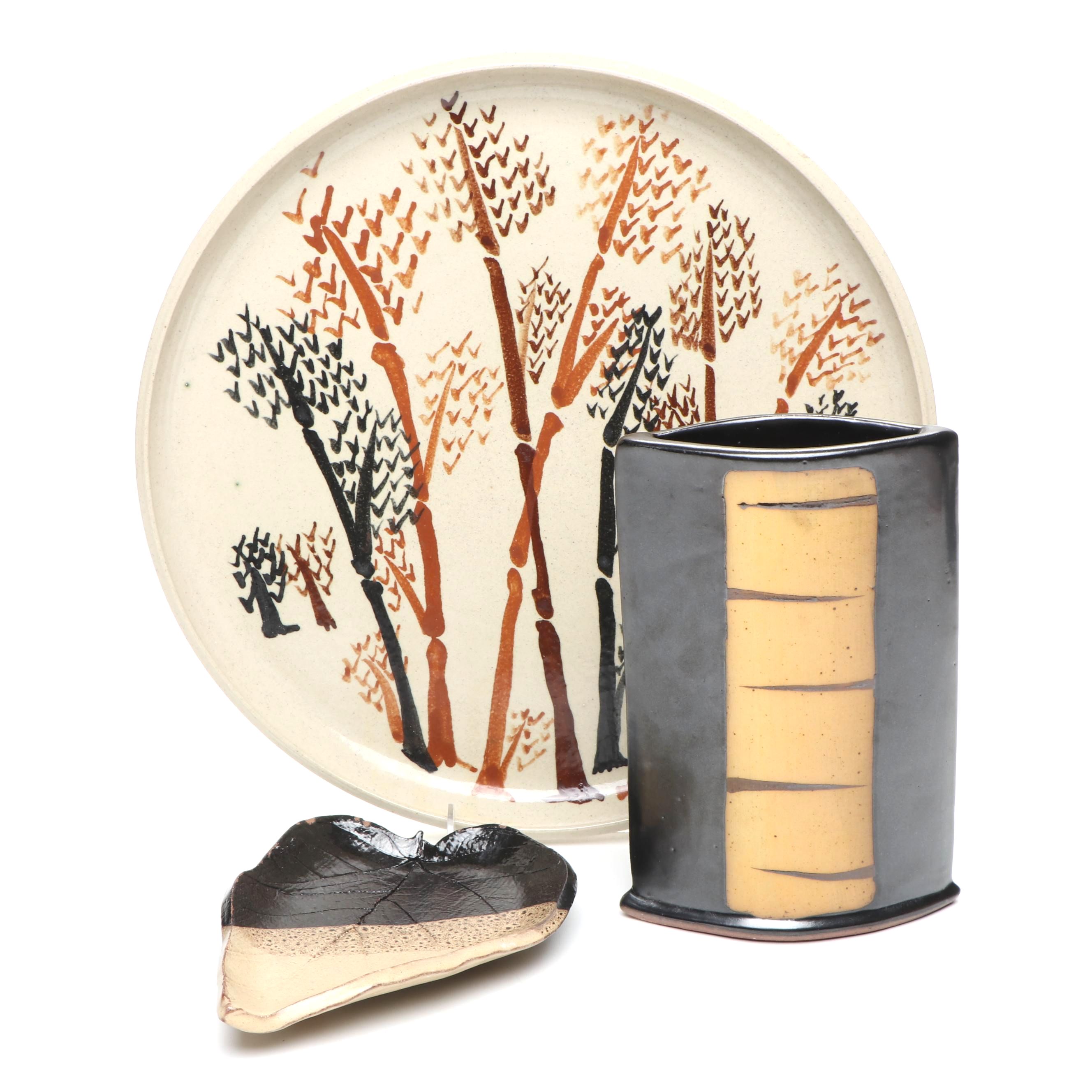 Tree Ceramic Decorative Plate with Leaf Plate and Vase