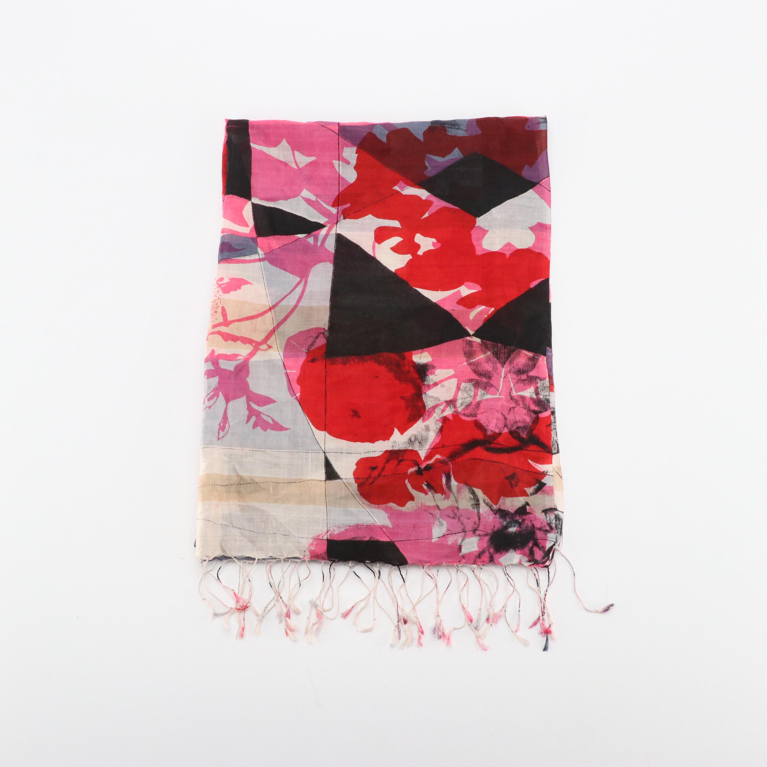 Miraclesuit Floral Polyester Chiffon Scarf with Other Fringed Scarf