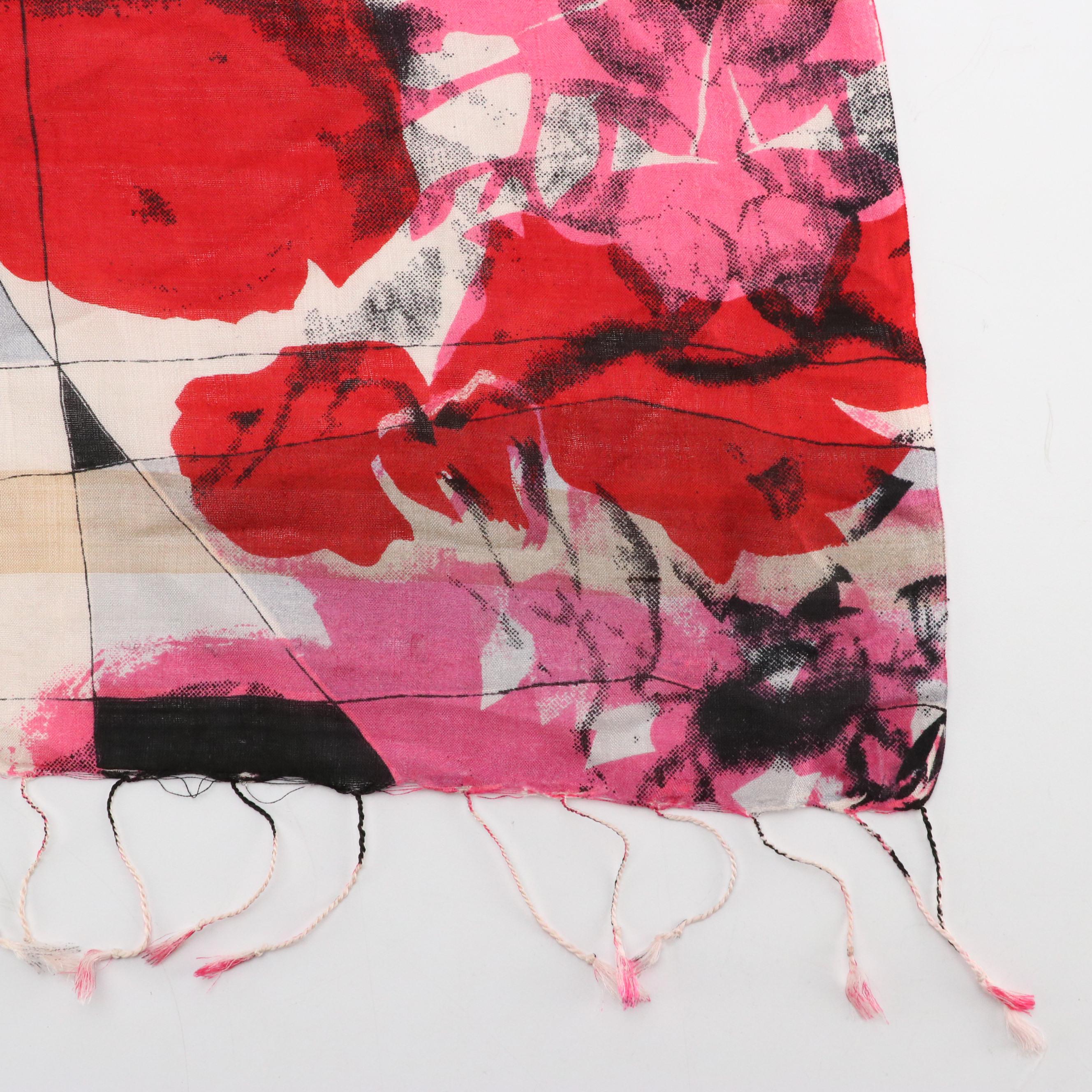 Miraclesuit Floral Polyester Chiffon Scarf with Other Fringed Scarf