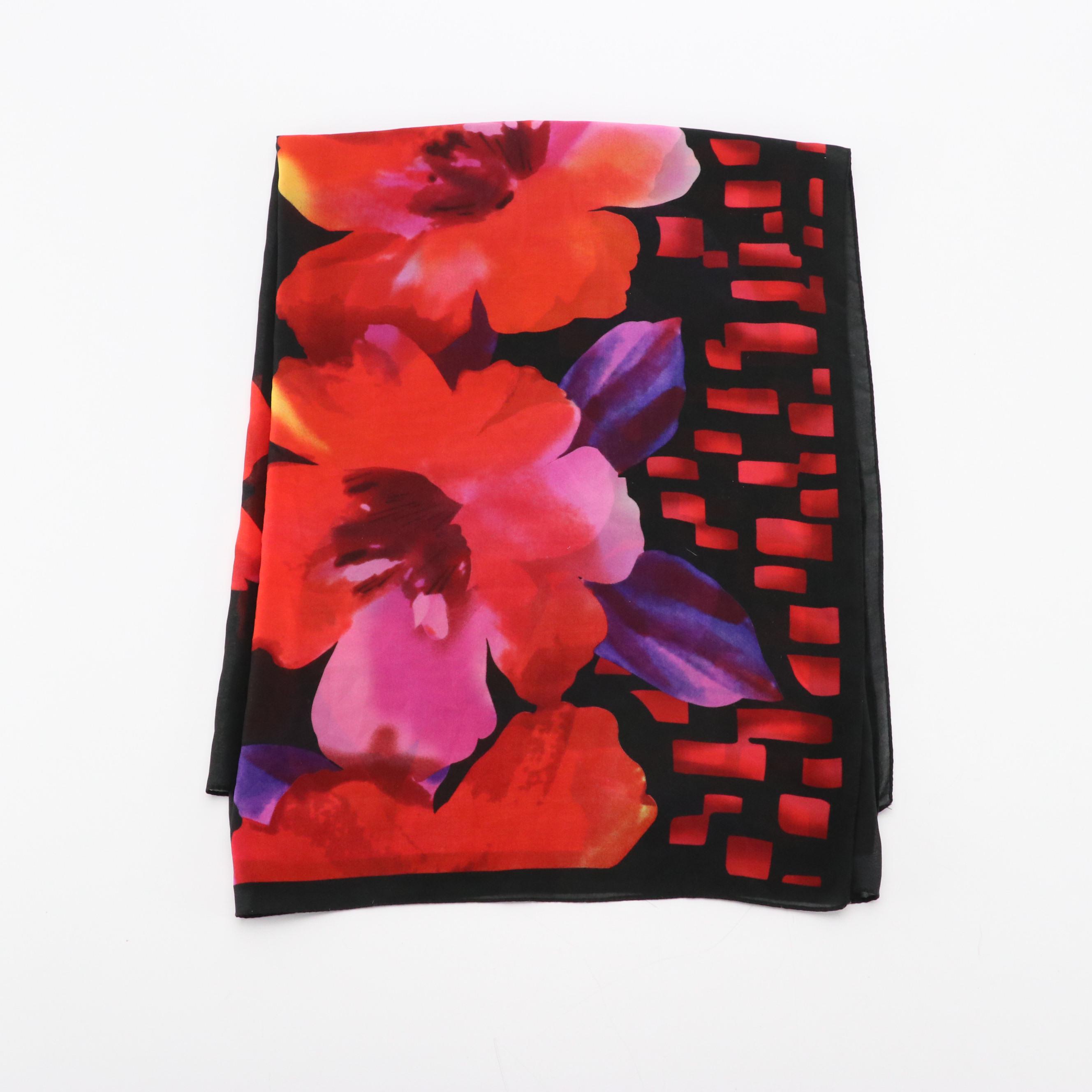 Miraclesuit Floral Polyester Chiffon Scarf with Other Fringed Scarf